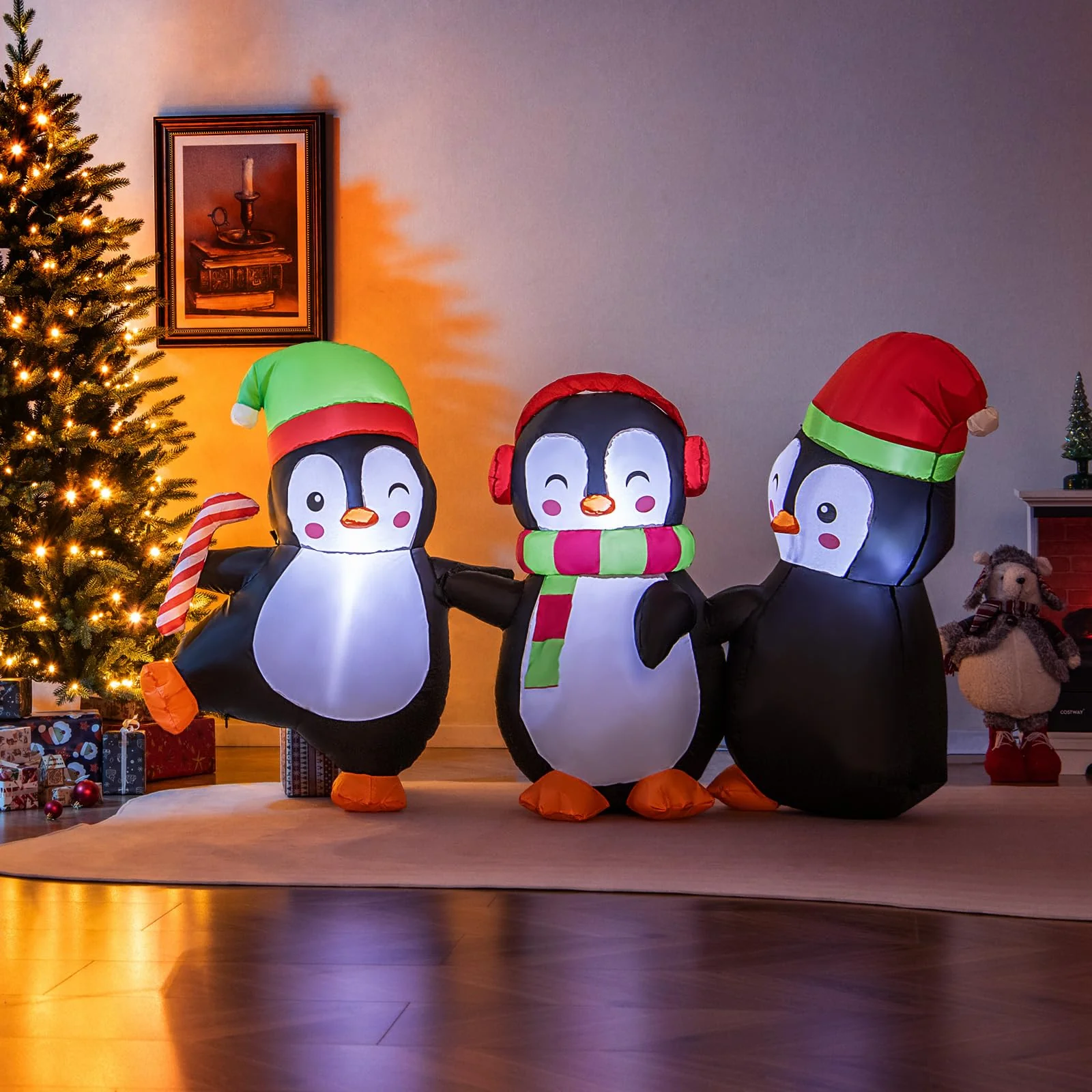 Goplus 6FT Christmas Inflatables, LED Lighted Xmas Inflatable Penguin Family Hand in Hand - Image 10
