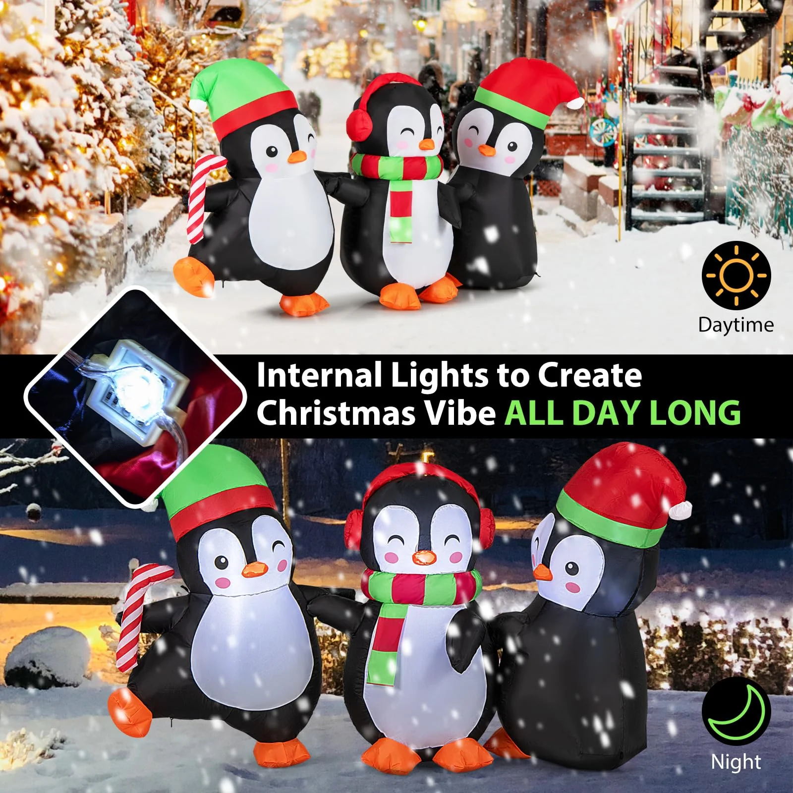Goplus 6FT Christmas Inflatables, LED Lighted Xmas Inflatable Penguin Family Hand in Hand - Image 3