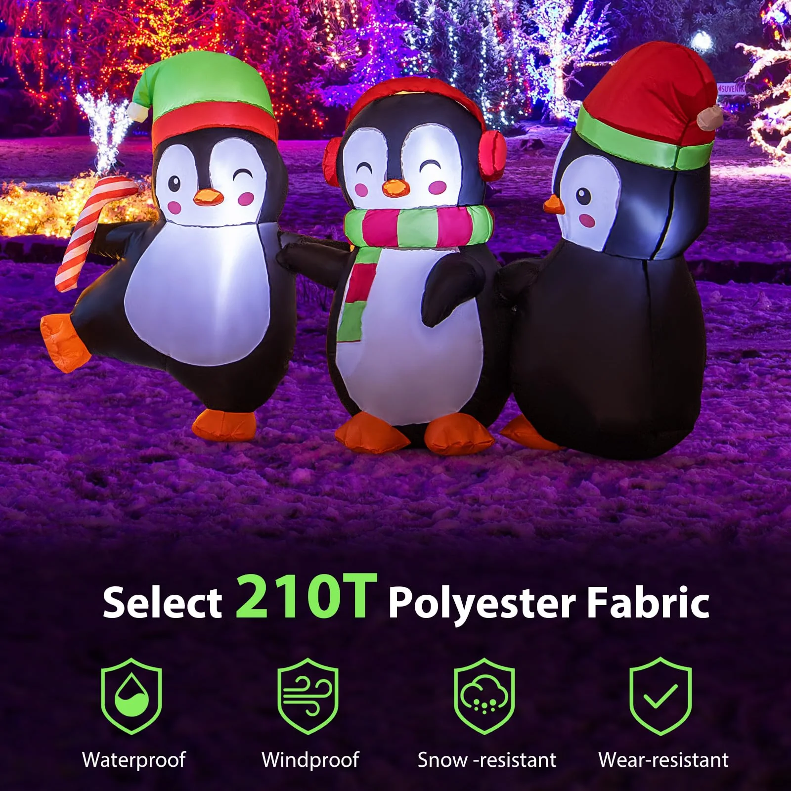 Goplus 6FT Christmas Inflatables, LED Lighted Xmas Inflatable Penguin Family Hand in Hand - Image 4