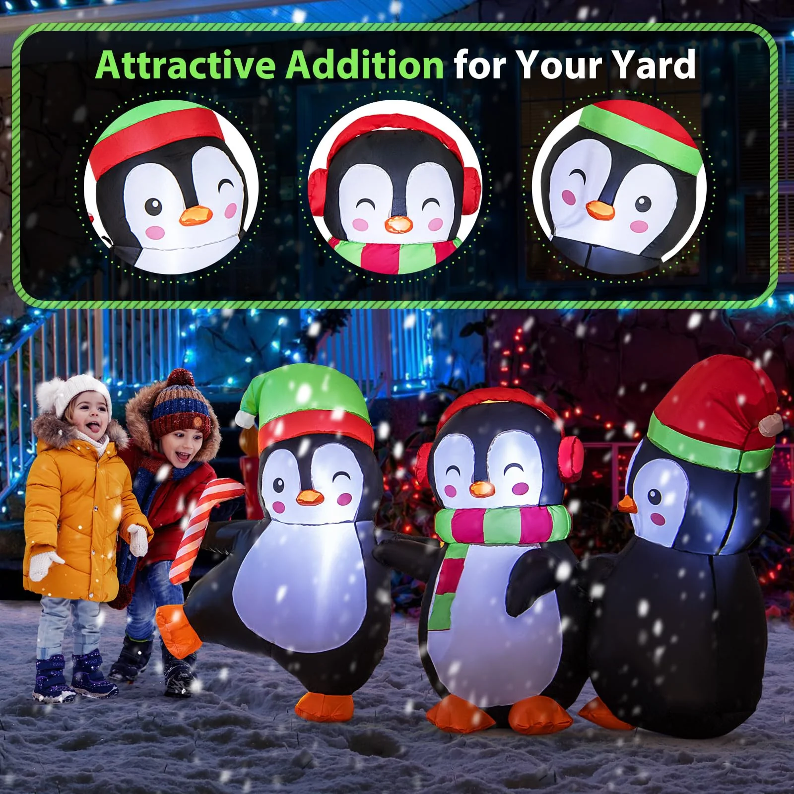 Goplus 6FT Christmas Inflatables, LED Lighted Xmas Inflatable Penguin Family Hand in Hand - Image 5