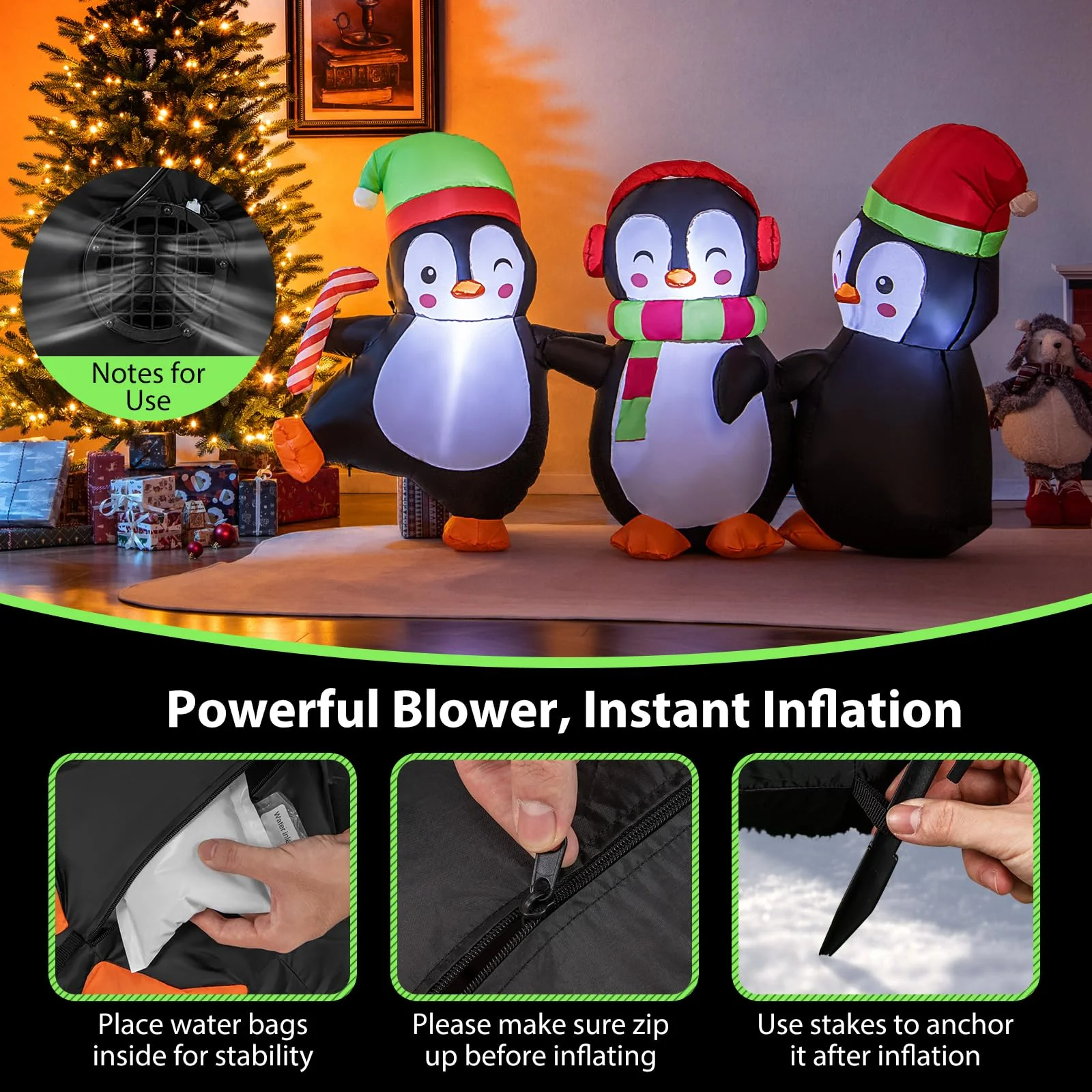 Goplus 6FT Christmas Inflatables, LED Lighted Xmas Inflatable Penguin Family Hand in Hand - Image 6