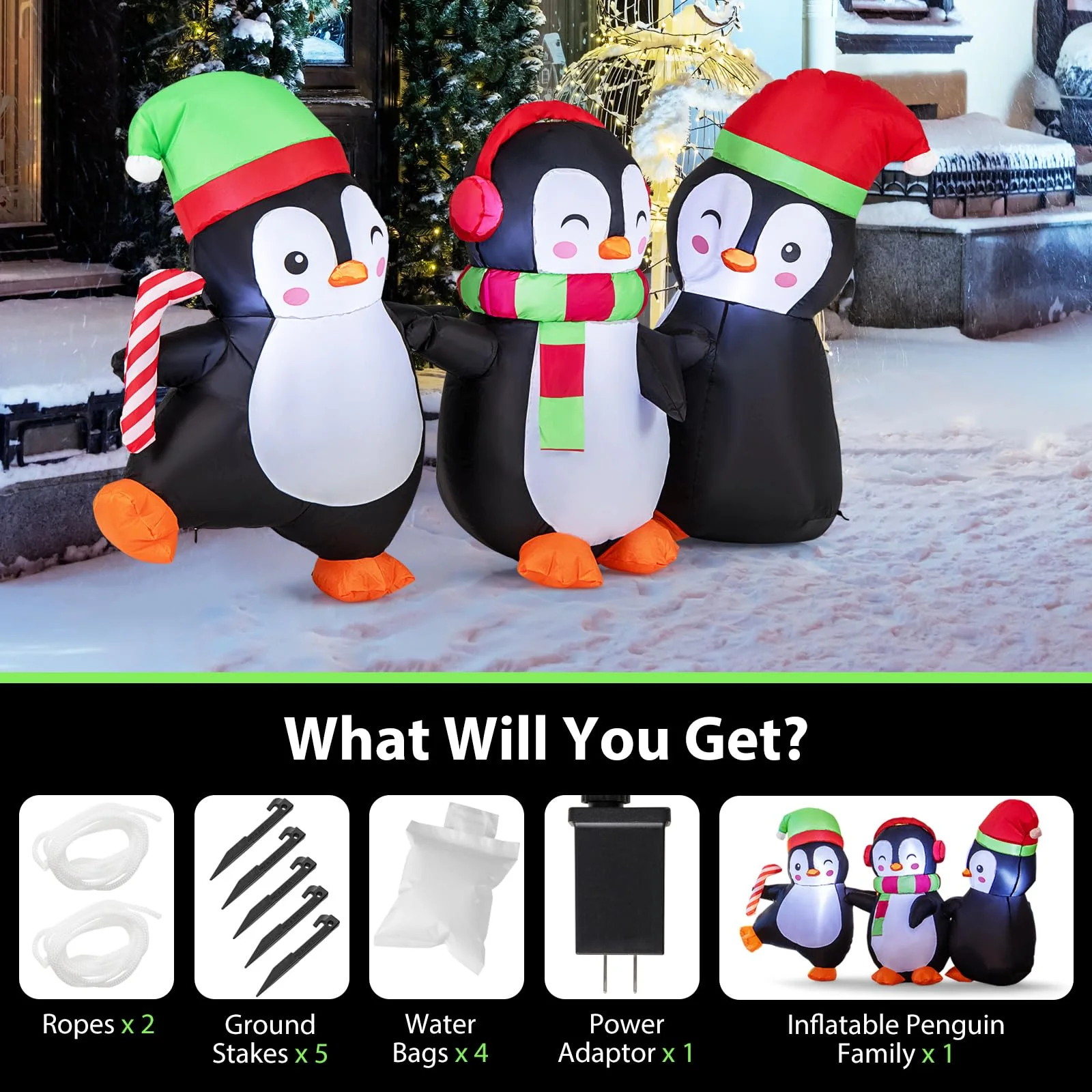Goplus 6FT Christmas Inflatables, LED Lighted Xmas Inflatable Penguin Family Hand in Hand - Image 7