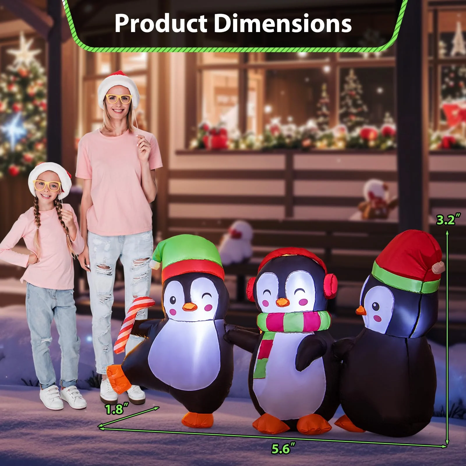 Goplus 6FT Christmas Inflatables, LED Lighted Xmas Inflatable Penguin Family Hand in Hand - Image 8