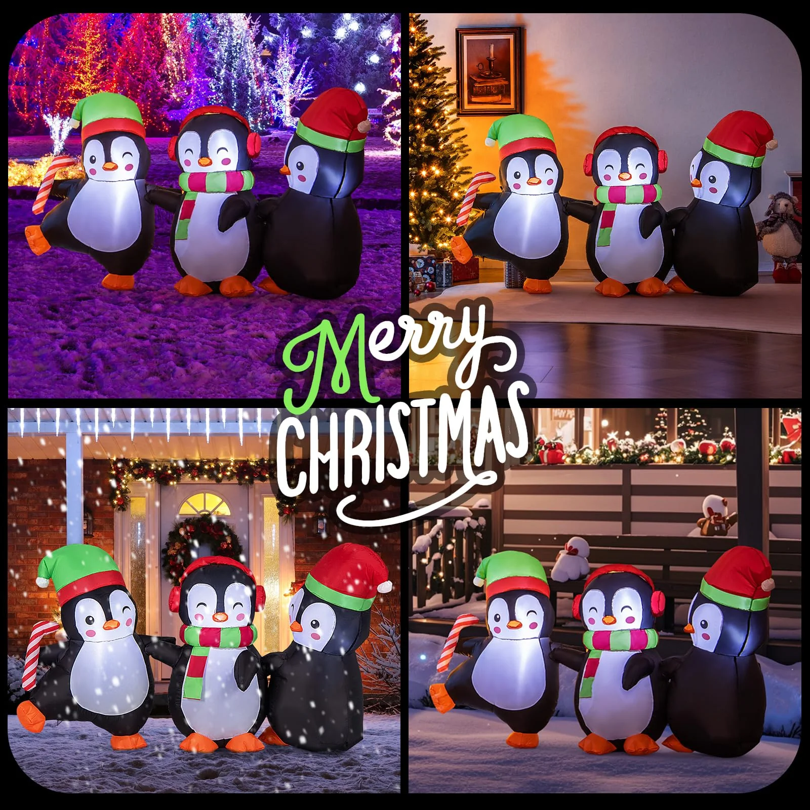 Goplus 6FT Christmas Inflatables, LED Lighted Xmas Inflatable Penguin Family Hand in Hand - Image 9