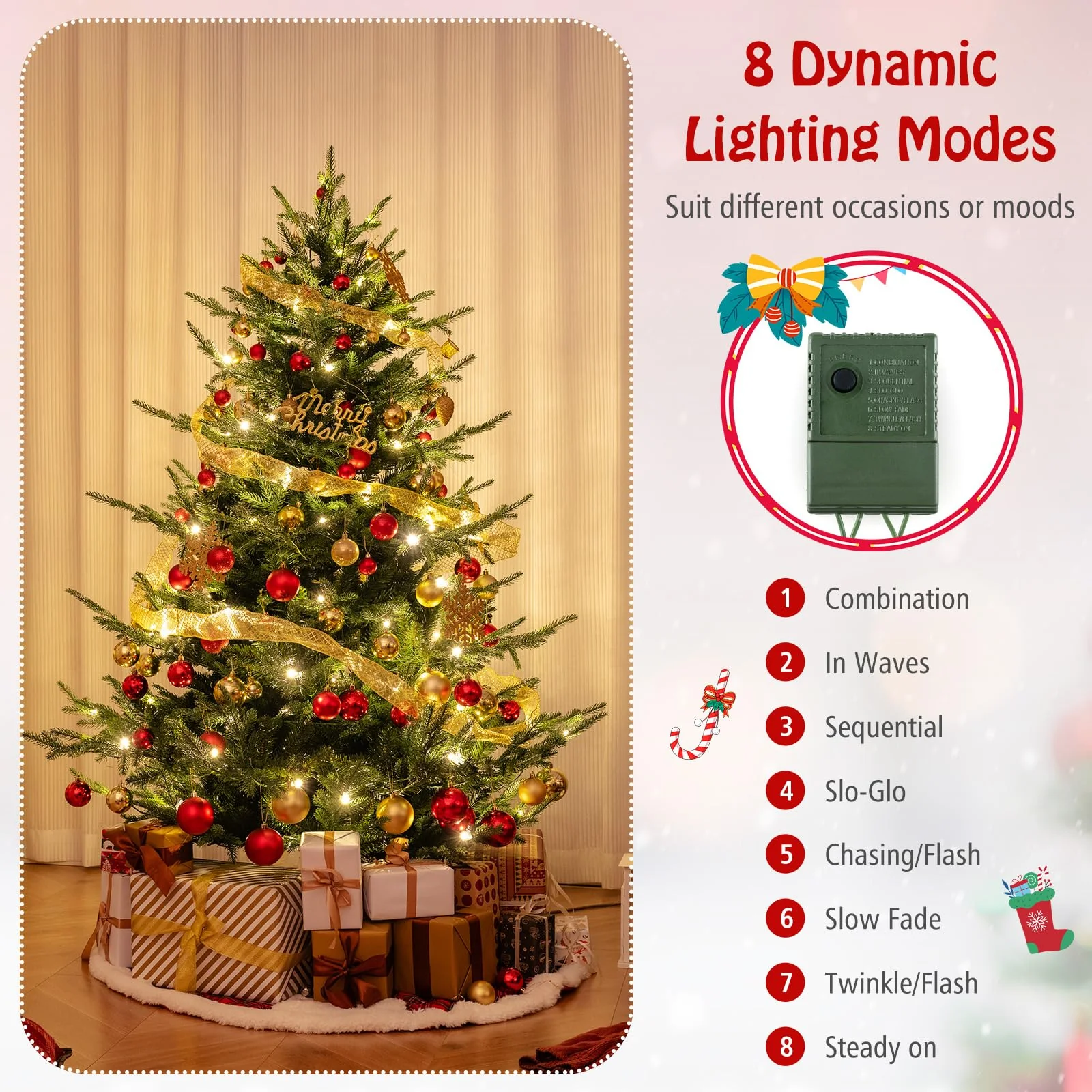 Goplus 6ft Faux Hinged Xmas Full Tree with 240 Warm White LED Lights, 778 Branch Tips - Image 2