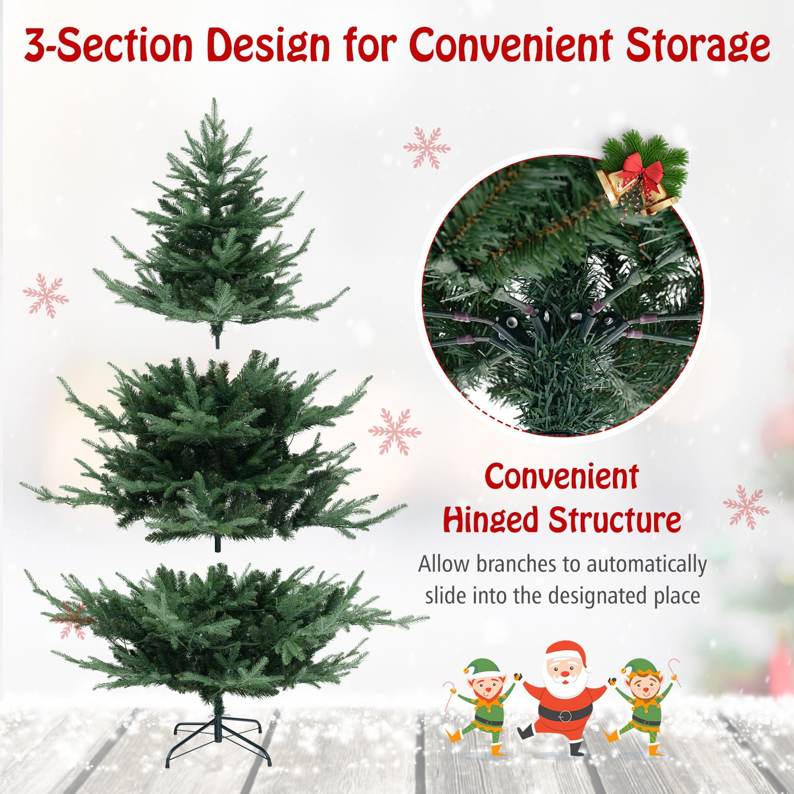 Goplus 6ft Faux Hinged Xmas Full Tree with 240 Warm White LED Lights, 778 Branch Tips - Image 4