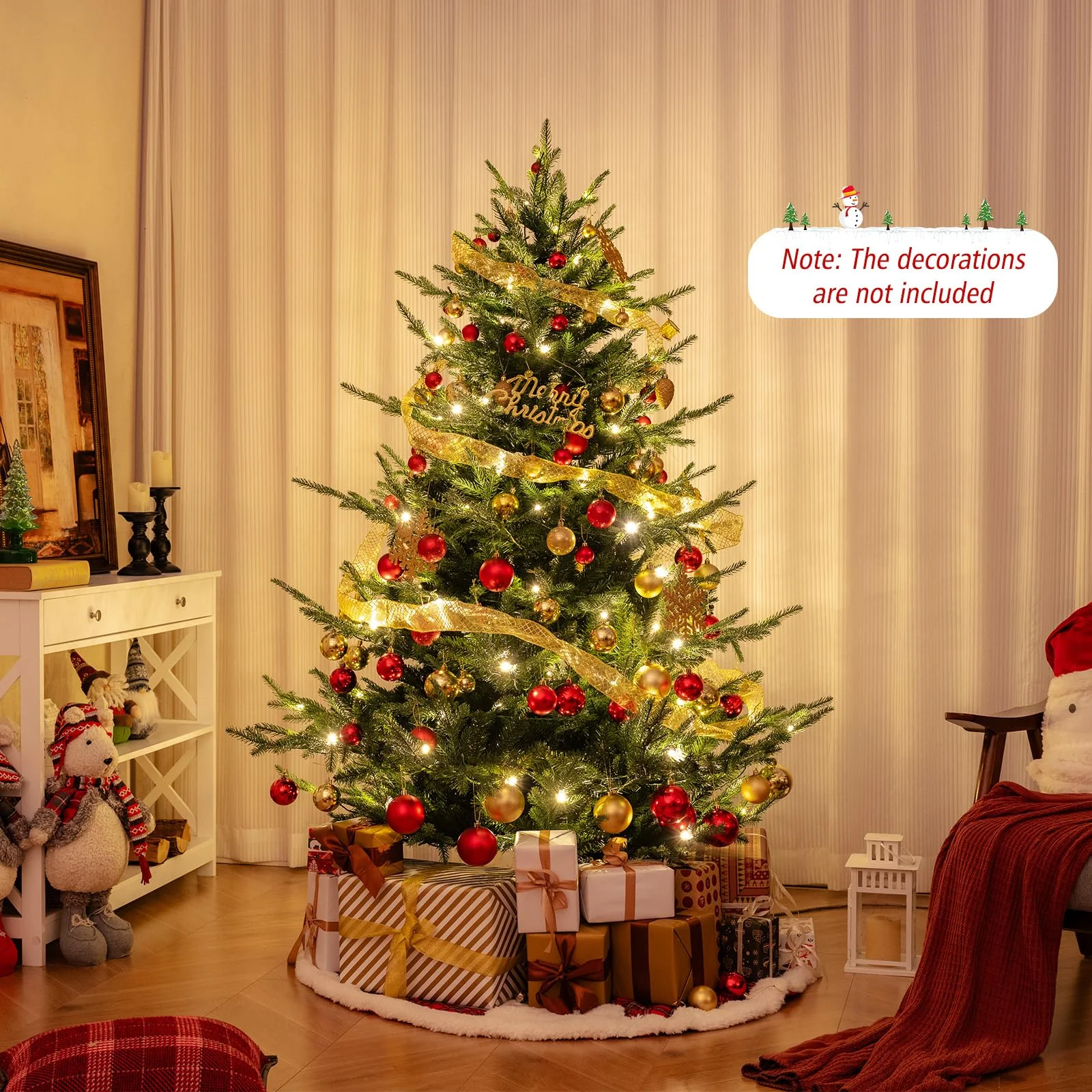 Goplus 6ft Faux Hinged Xmas Full Tree with 240 Warm White LED Lights, 778 Branch Tips - Image 8