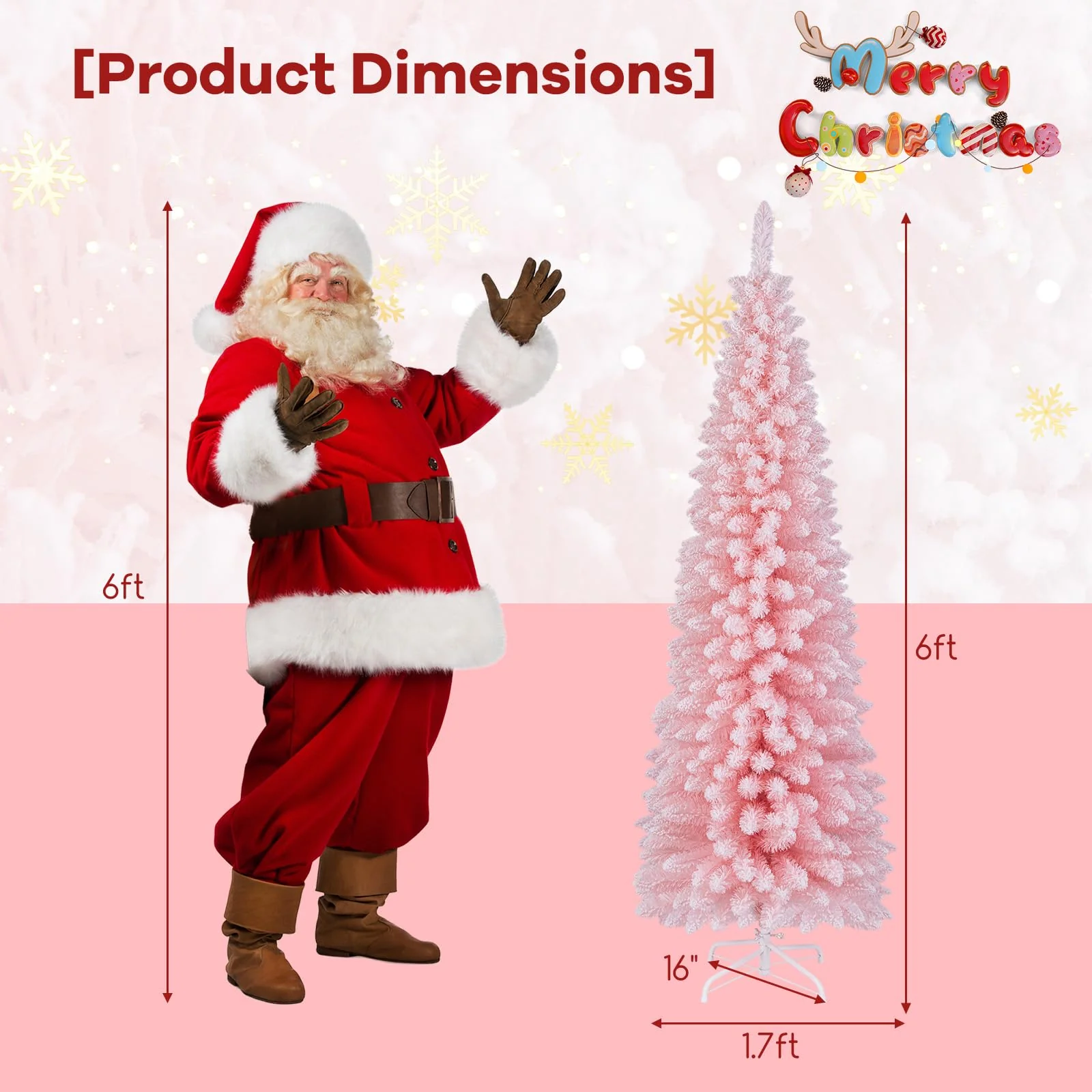 Goplus 6ft Pink Slim Pencil Christmas Tree, Artificial Unlit Skinny Xmas Full Tree with 460 Branch Tips - Image 6