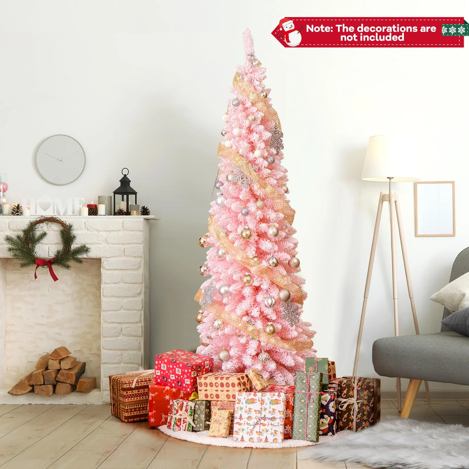 Goplus 6ft Pink Slim Pencil Christmas Tree, Artificial Unlit Skinny Xmas Full Tree with 460 Branch Tips - Image 8