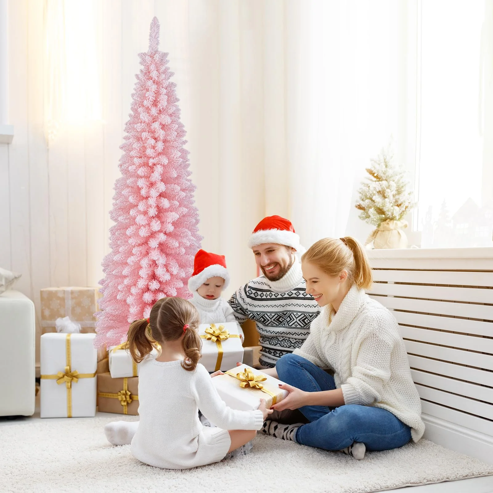 Goplus 6ft Pink Slim Pencil Christmas Tree, Artificial Unlit Skinny Xmas Full Tree with 460 Branch Tips - Image 9