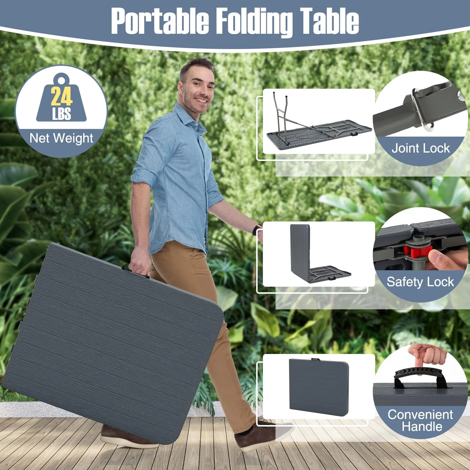 Goplus 6ft Plastic Folding Table, 350 LBS Indoor Outdoor Heavy Duty Portable Folding Tables with HDPE Tabletop - Image 6