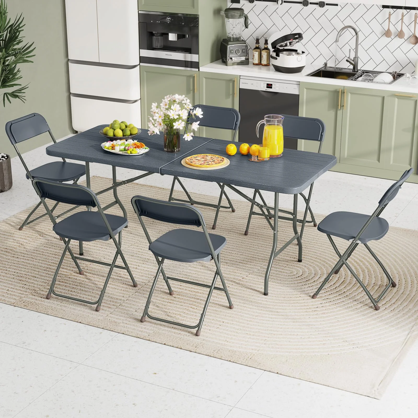 Goplus 6ft Plastic Folding Table, 350 LBS Indoor Outdoor Heavy Duty Portable Folding Tables with HDPE Tabletop - Image 7