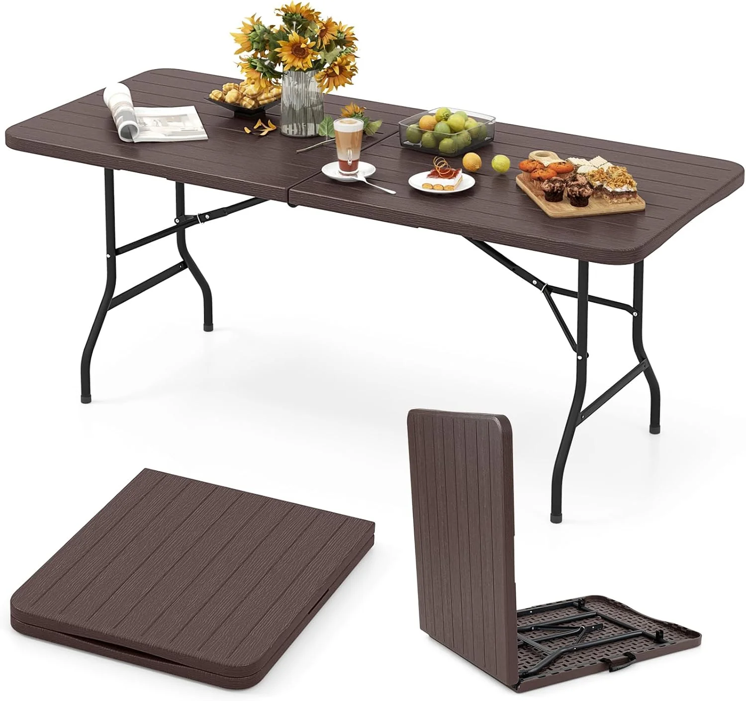 Goplus 6ft Plastic Folding Table, 350 LBS Indoor Outdoor Heavy Duty Portable Folding Tables with HDPE Tabletop - Image 9
