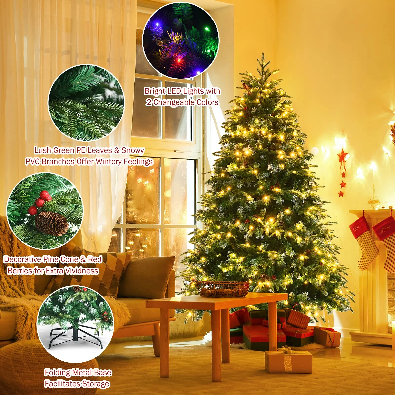 Goplus 5 ft / 6 FT Pre-Lit Artificial Christmas Tree - Image 4