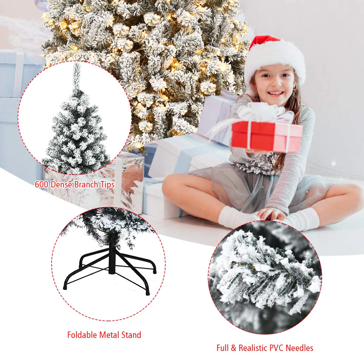 Goplus 6ft/7.5ft/9ft Pre-Lit Artificial Christmas Tree - Image 4