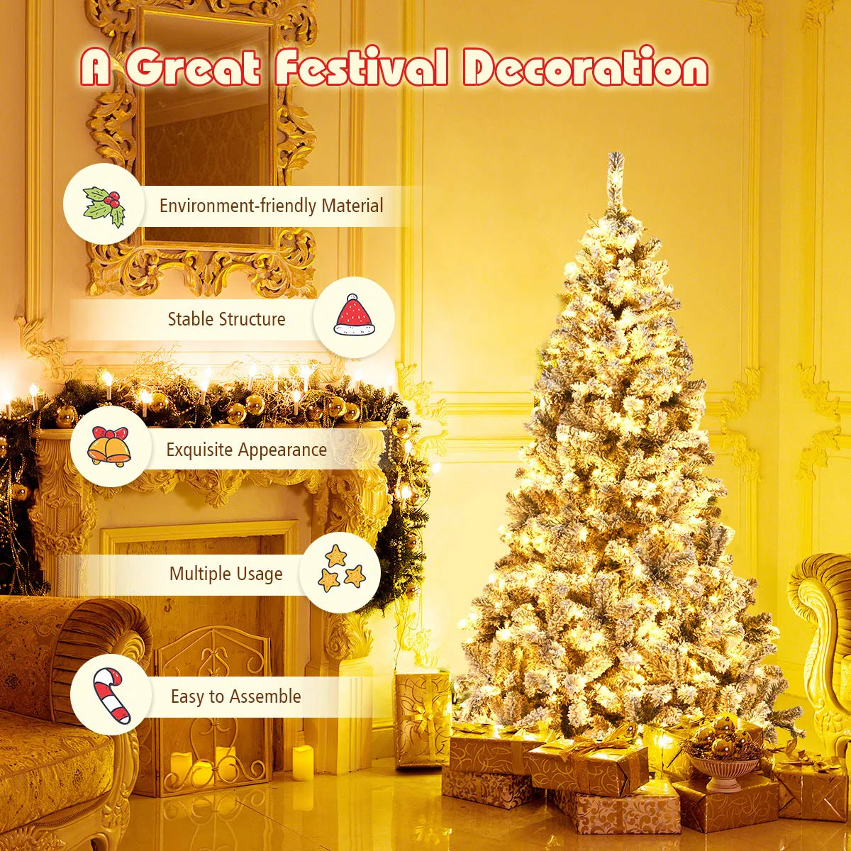 Goplus 6ft/7.5ft/9ft Pre-Lit Artificial Christmas Tree - Image 6