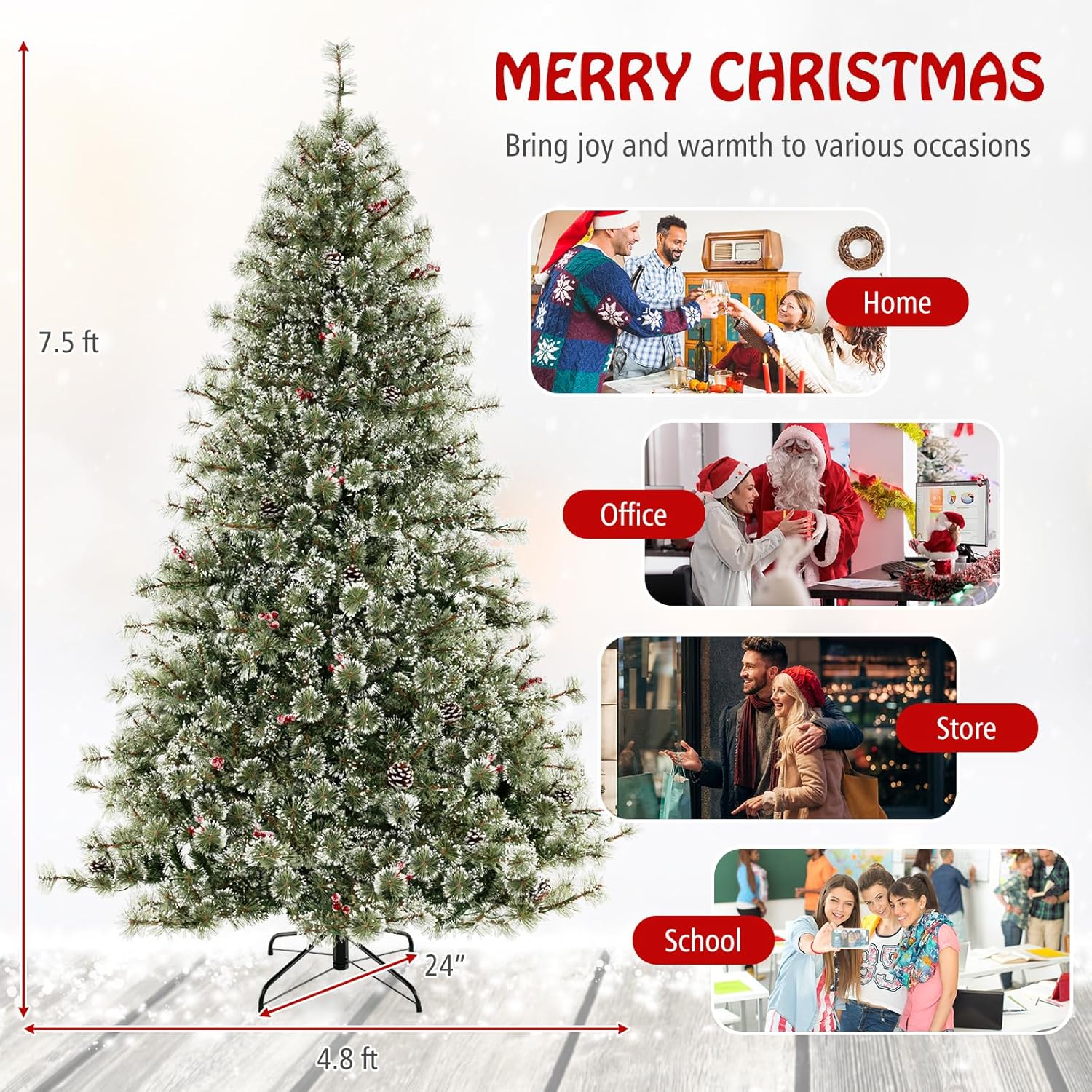 Goplus 6ft / 7.5ft / 9ft Pre-Lit Artificial Christmas Tree with 360° Quick Power Connector - Image 10