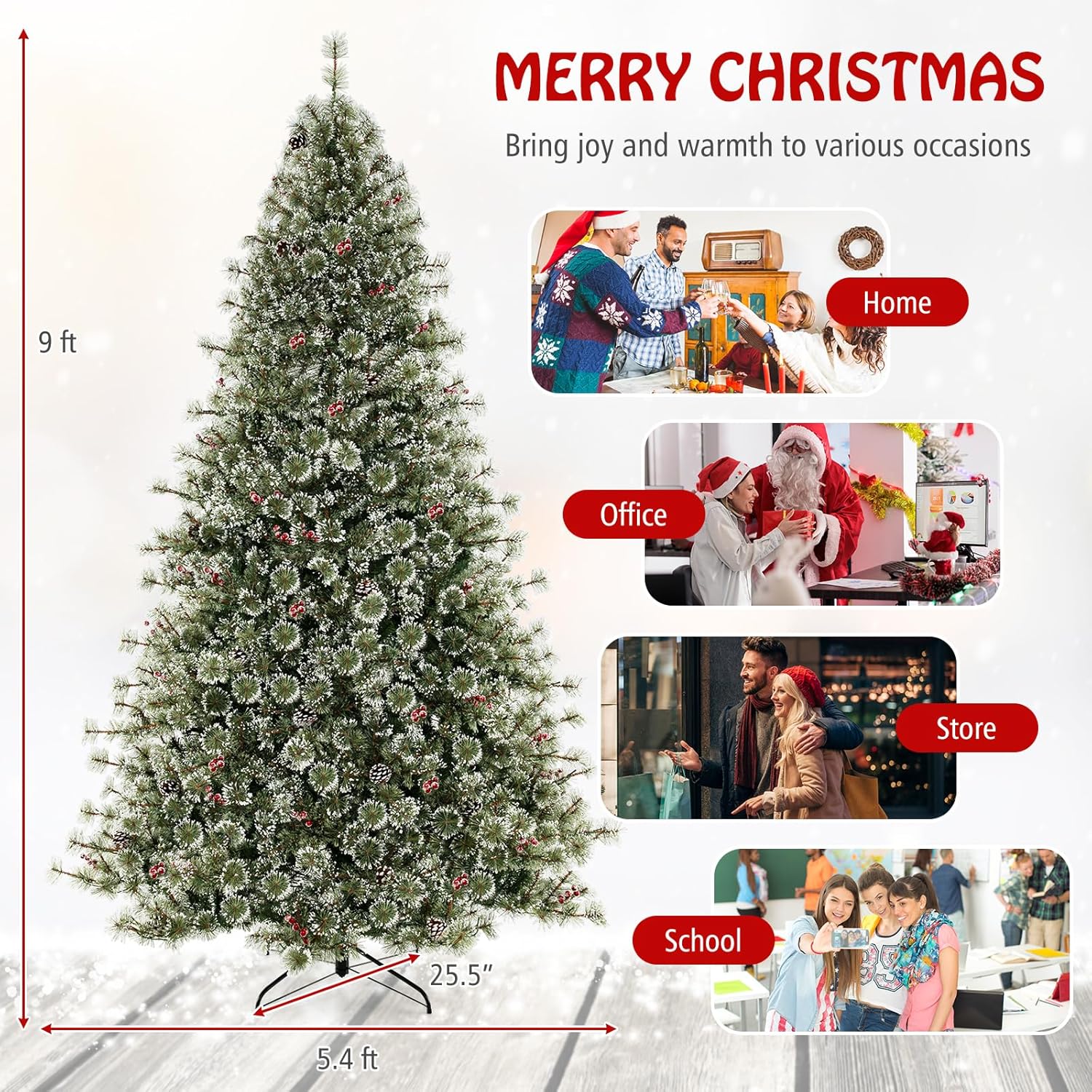 Goplus 6ft / 7.5ft / 9ft Pre-Lit Artificial Christmas Tree with 360° Quick Power Connector - Image 12