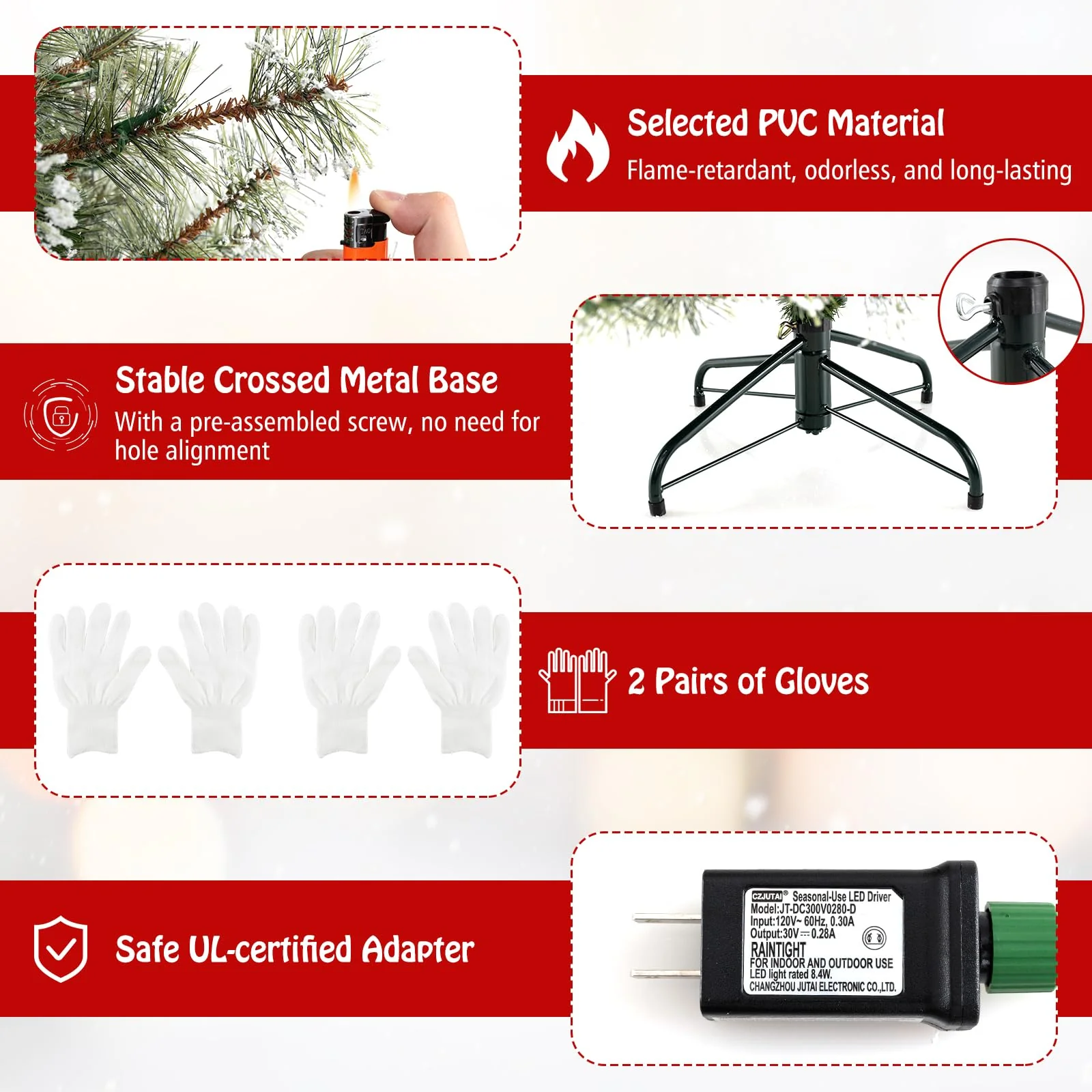 Goplus 6ft / 7.5ft / 9ft Pre-Lit Artificial Christmas Tree with 360° Quick Power Connector - Image 6