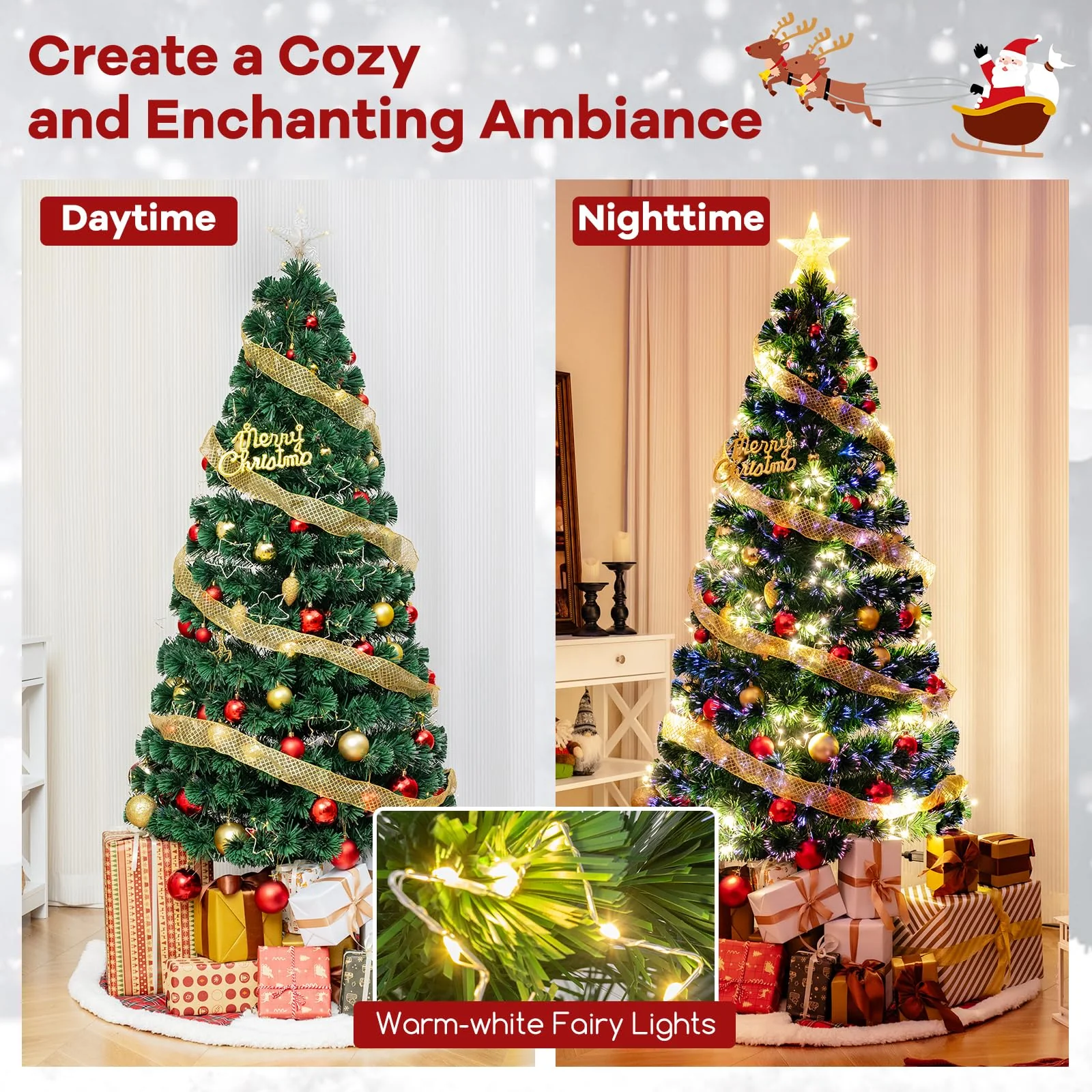 Goplus 6ft Pre-Lit Fiber Optic Christmas Tree, Top Star, 230 Branch Tips, Metal Stand, Office Home Decoration - Image 2