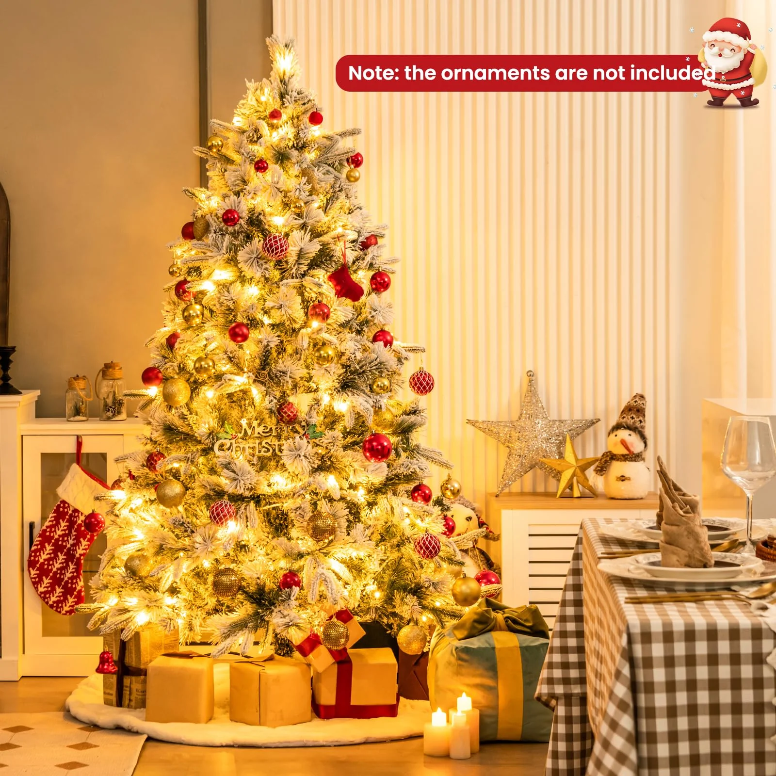 Goplus 6ft Pre-Lit Snow Flocked Artificial Christmas Tree, Pine Needles, for Holiday Party Office Home Decor - Image 2
