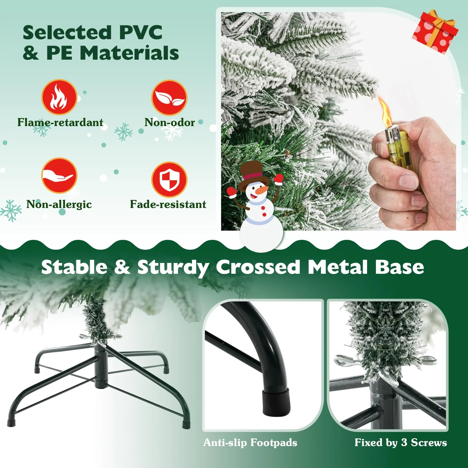 Goplus 6ft Pre-Lit Snow Flocked Artificial Christmas Tree, Pine Needles, for Holiday Party Office Home Decor - Image 7