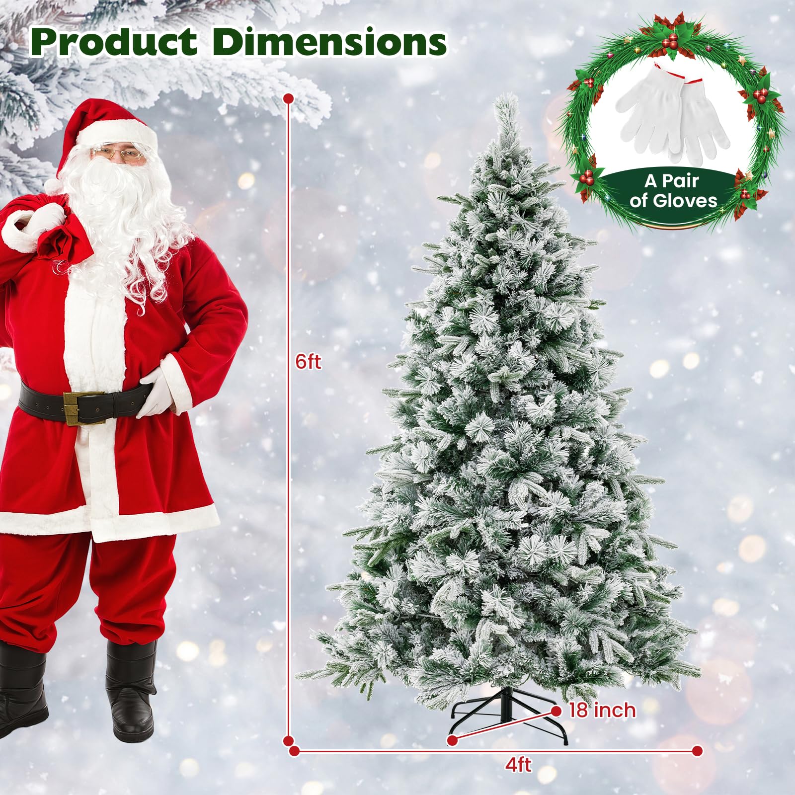 Goplus 6ft Pre-Lit Snow Flocked Artificial Christmas Tree, Pine Needles, for Holiday Party Office Home Decor - Image 8