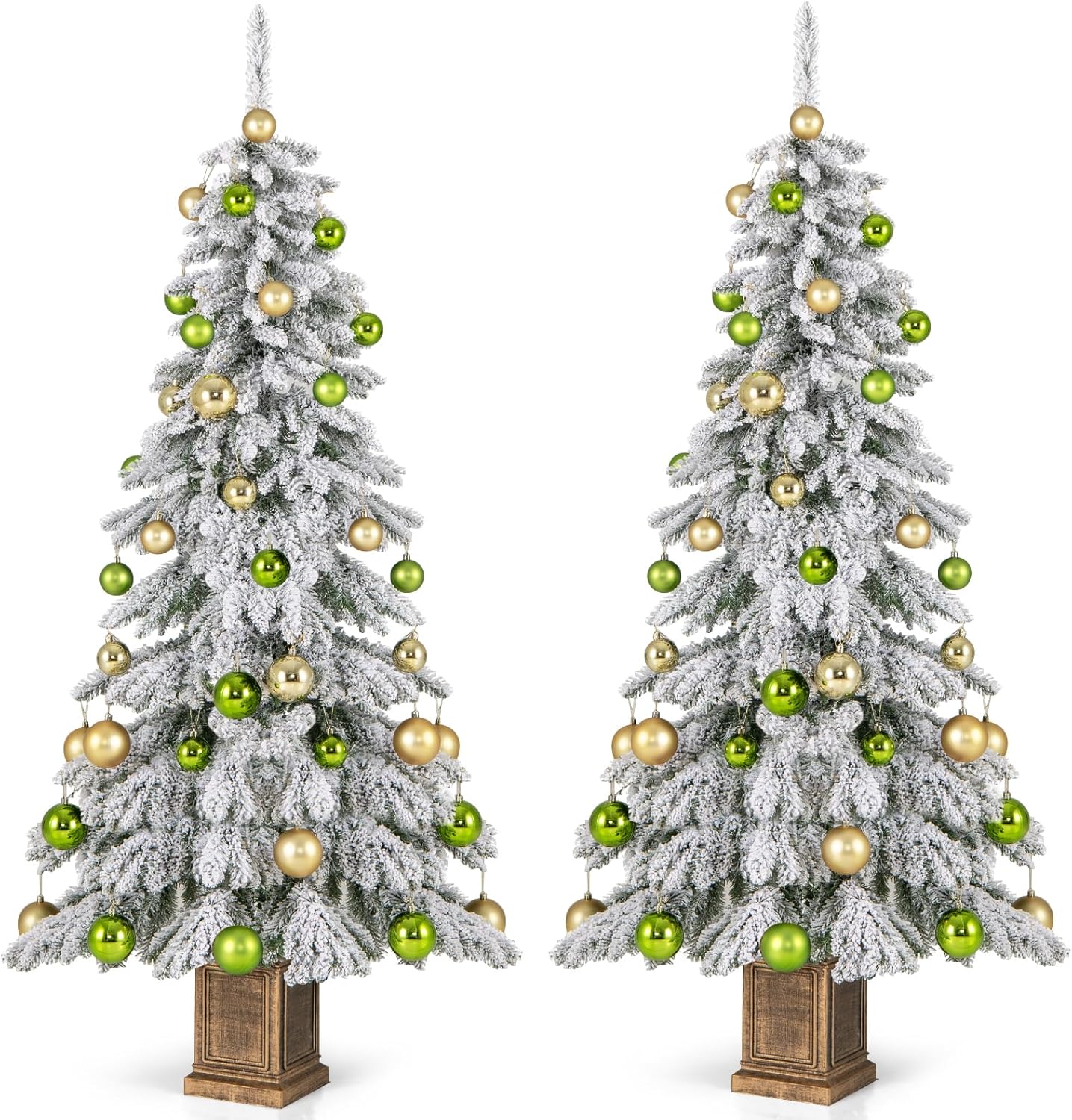 Goplus 6ft Snow Flocked Christmas Tree for Entrances, Hinged Artificial Potted Xmas Tree with 48 Ball Ornaments - Image 9