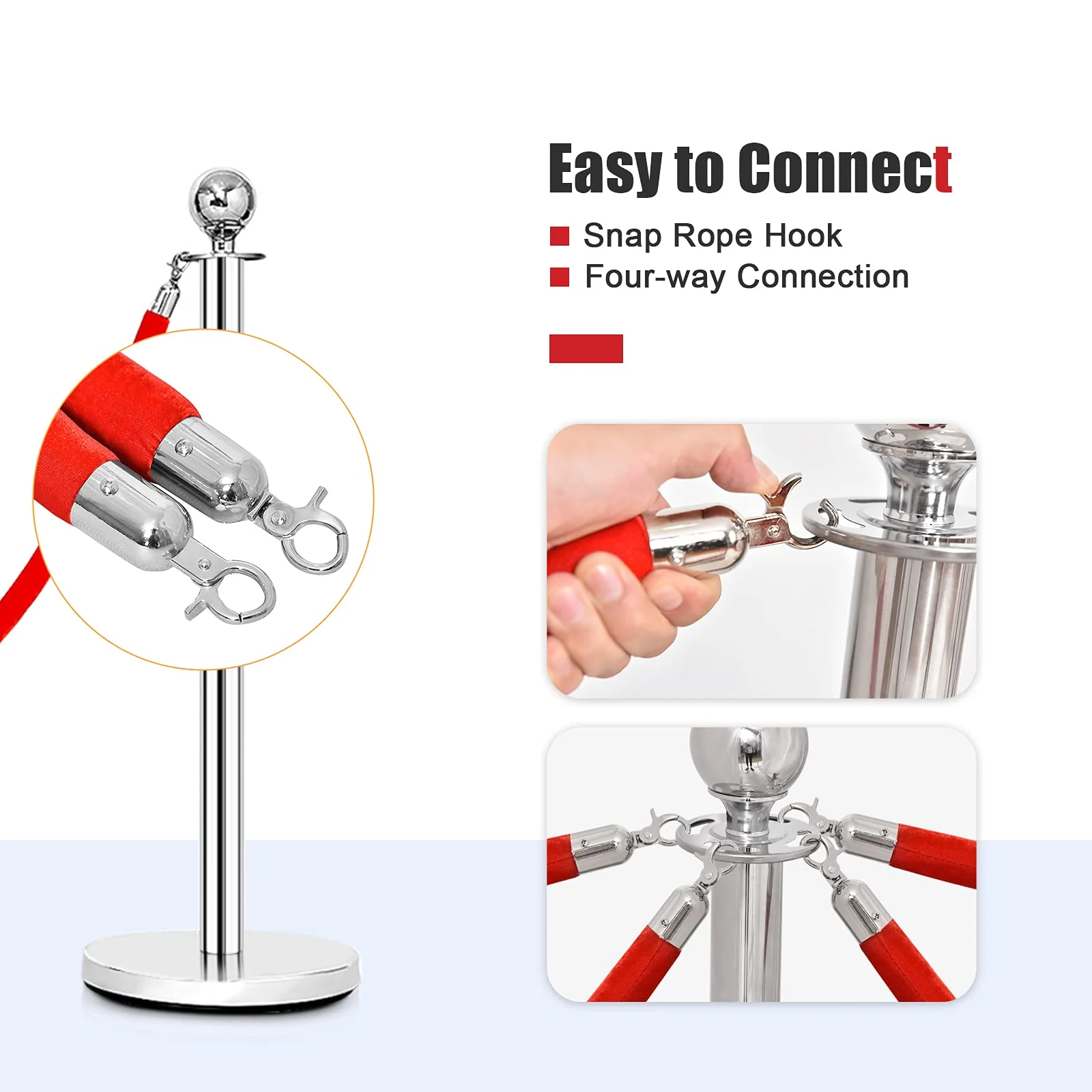Goplus 6Pcs Stanchion Set, Round Top Polished Stainless Stanchions Posts Queue Pole - Image 3