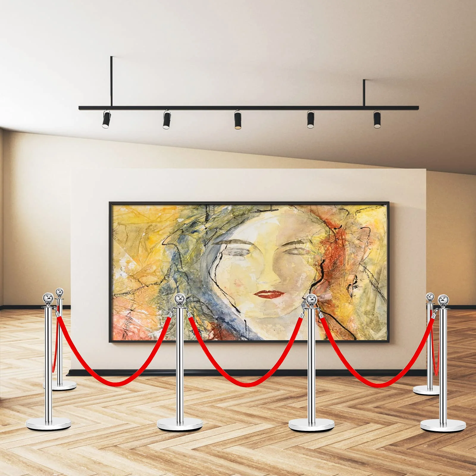 Goplus 6Pcs Stanchion Set, Round Top Polished Stainless Stanchions Posts Queue Pole - Image 4
