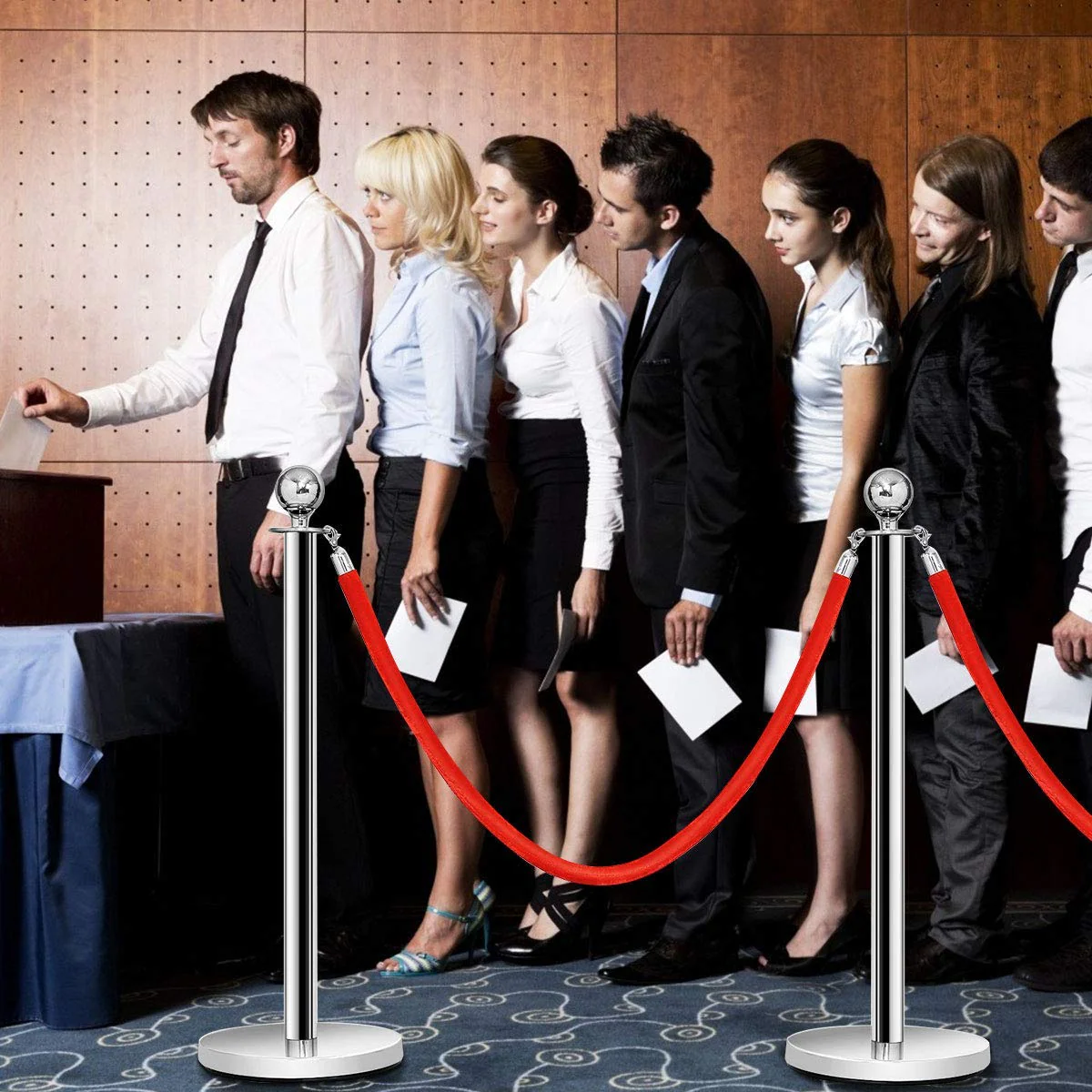 Goplus 6Pcs Stanchion Set, Round Top Polished Stainless Stanchions Posts Queue Pole - Image 5