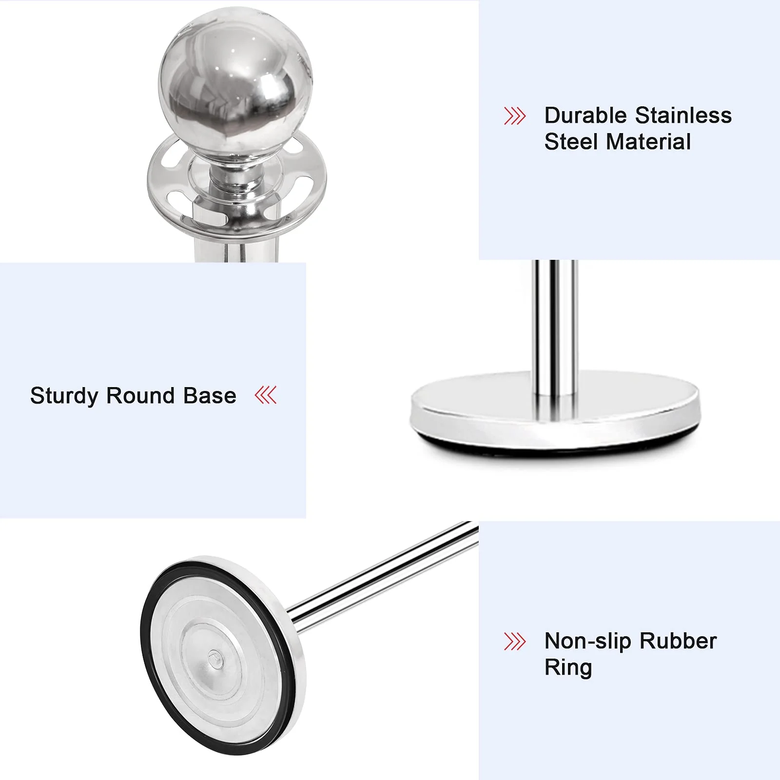 Goplus 6Pcs Stanchion Set, Round Top Polished Stainless Stanchions Posts Queue Pole - Image 8