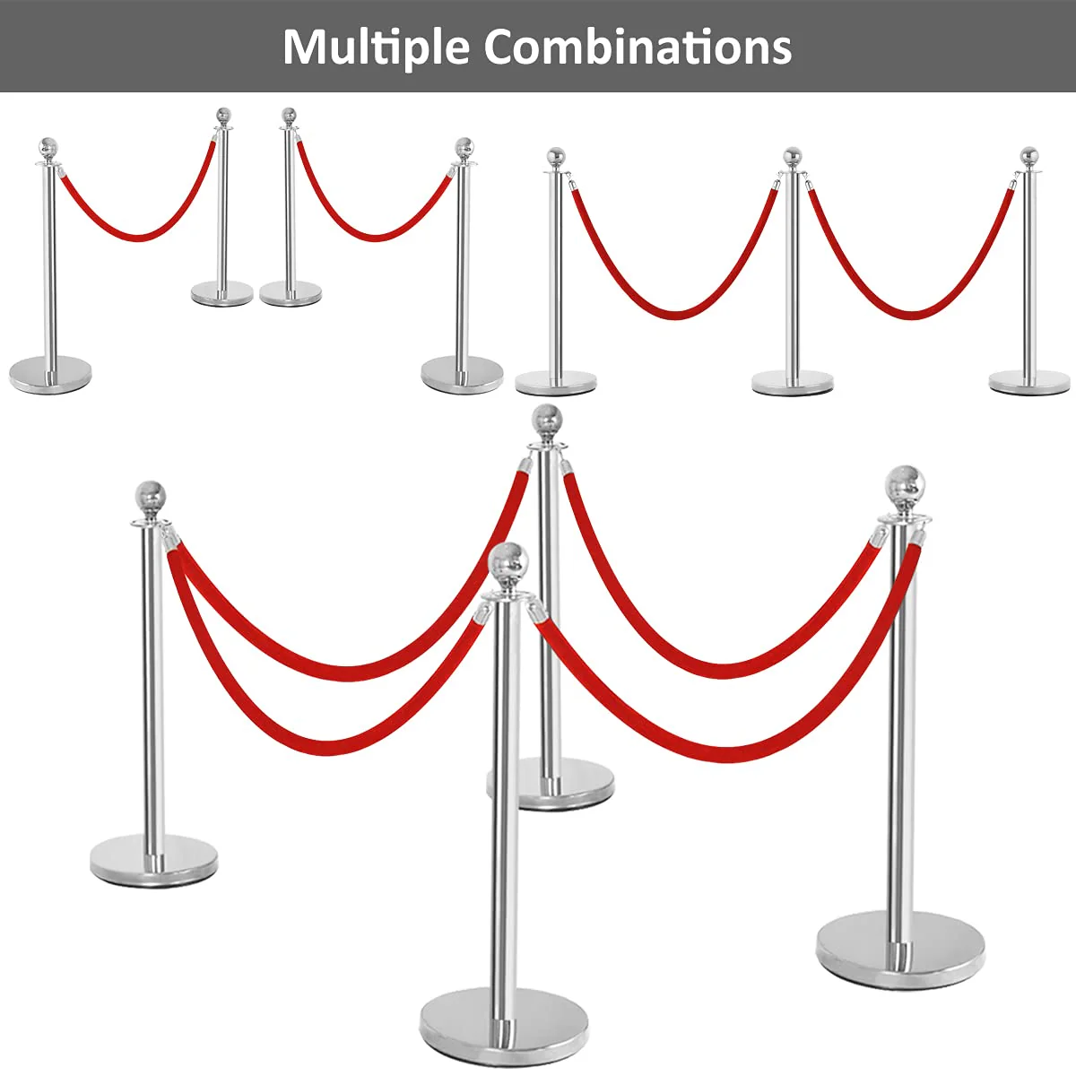 Goplus 6Pcs Stanchion Set, Round Top Polished Stainless Stanchions Posts Queue Pole - Image 9