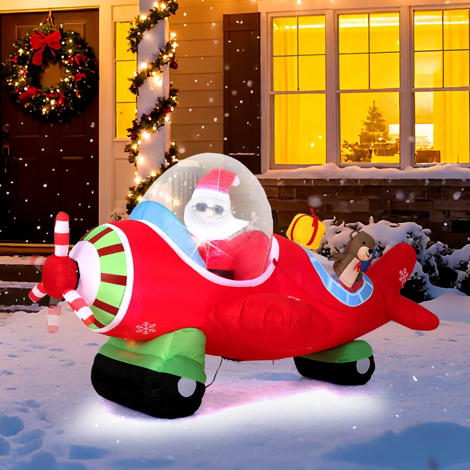 Goplus 7.2 Ft Animated Inflatable Santa on Plane Pre-lit Blow up Yard Decoration - Image 2