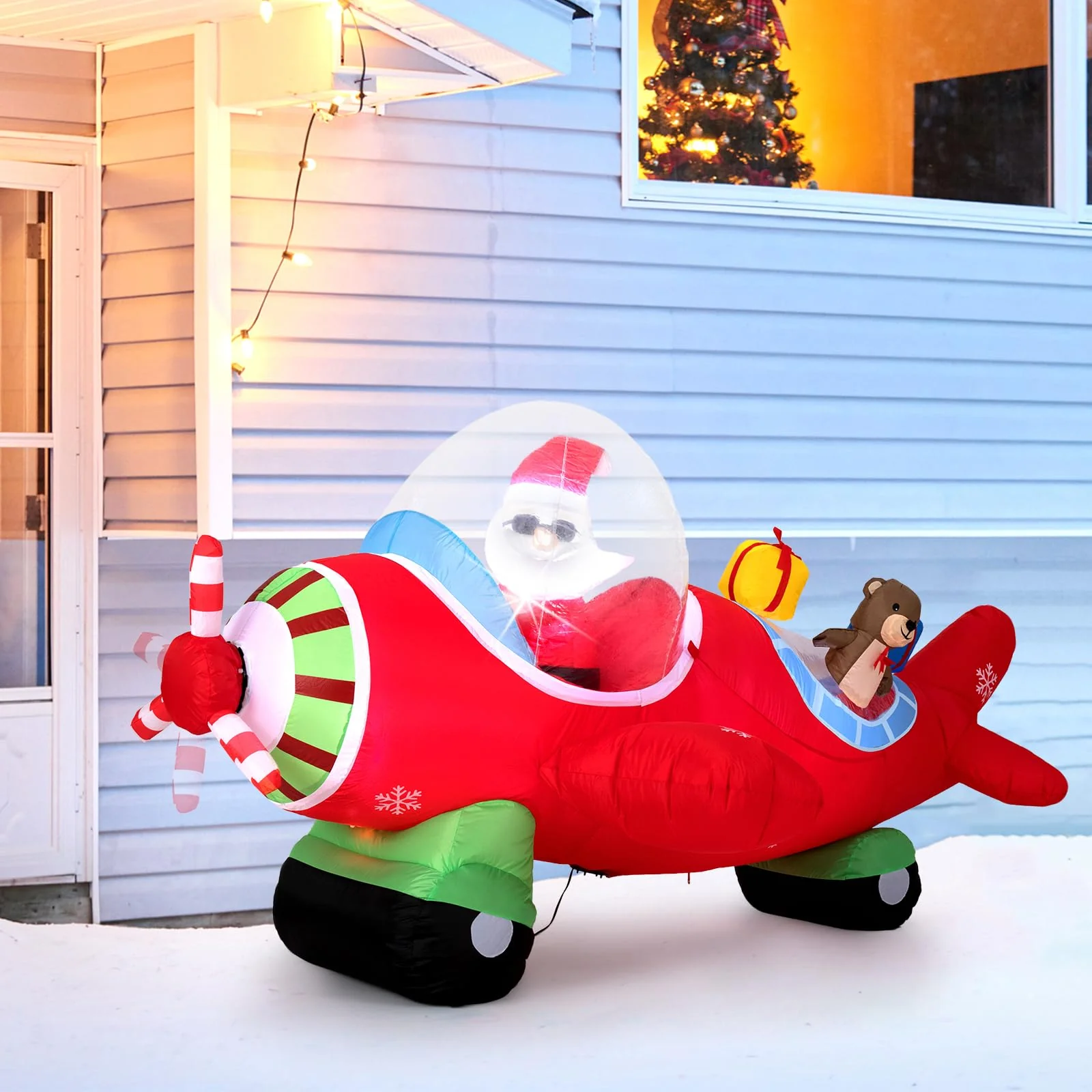 Goplus 7.2 Ft Animated Inflatable Santa on Plane Pre-lit Blow up Yard Decoration - Image 3