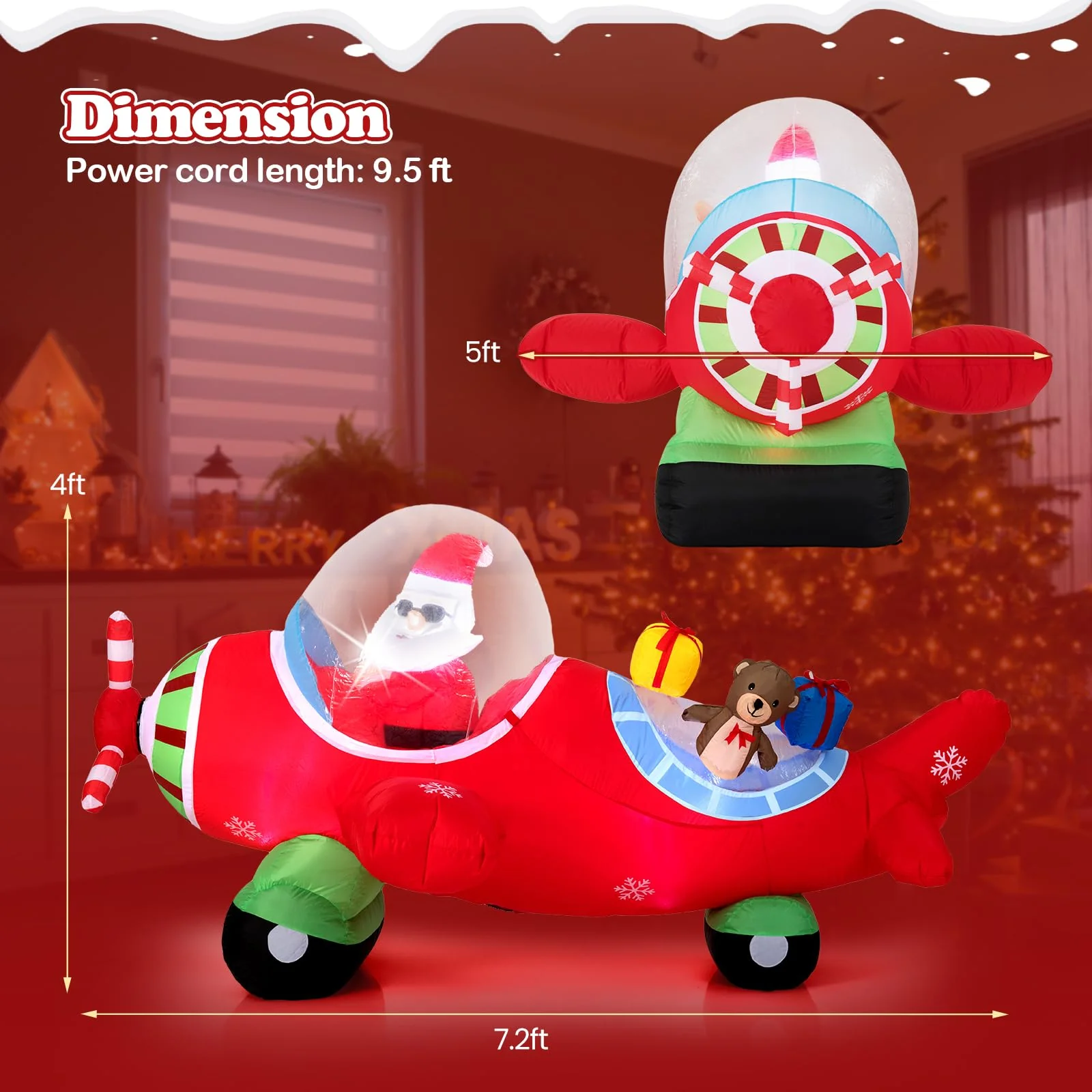 Goplus 7.2 Ft Animated Inflatable Santa on Plane Pre-lit Blow up Yard Decoration - Image 4