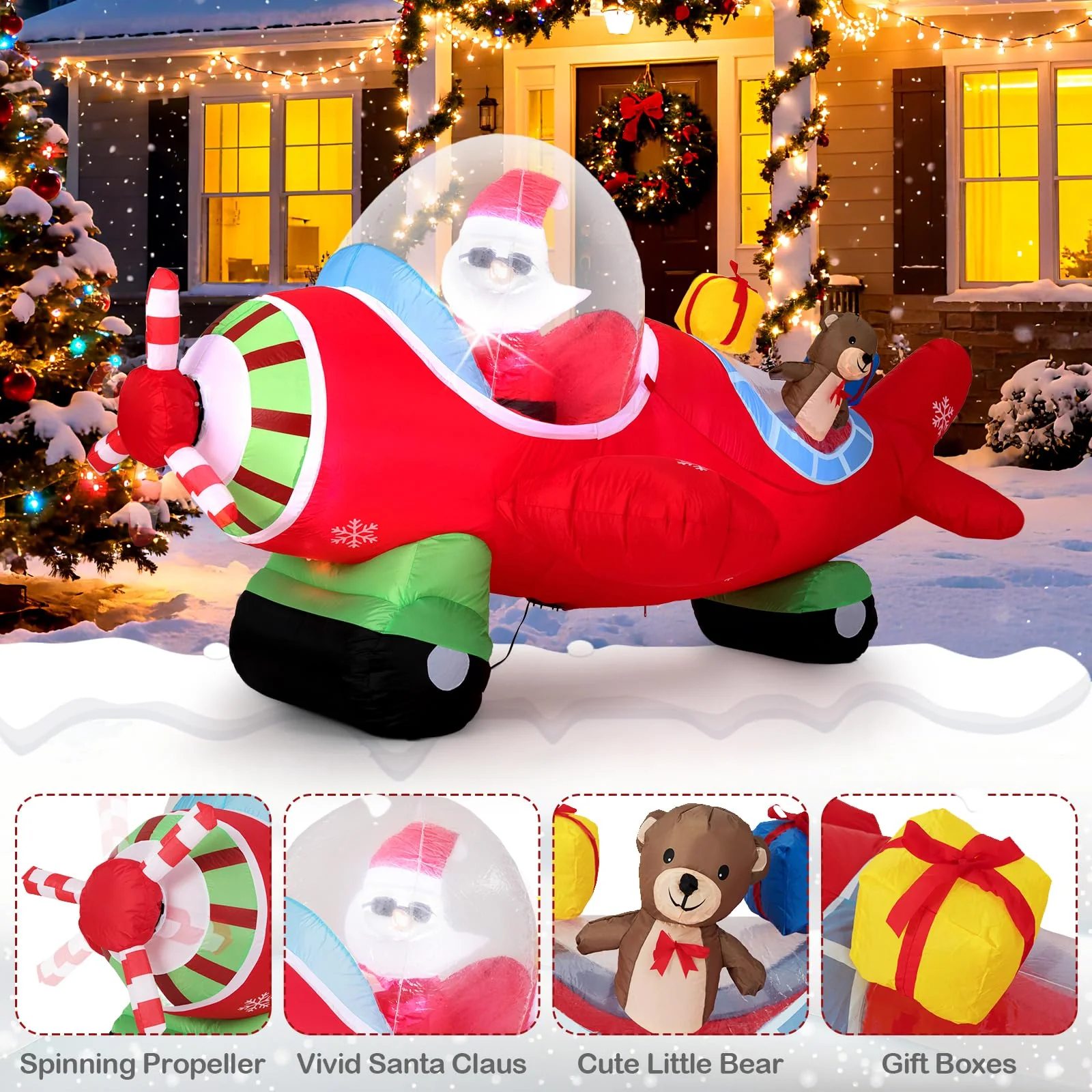 Goplus 7.2 Ft Animated Inflatable Santa on Plane Pre-lit Blow up Yard Decoration - Image 5