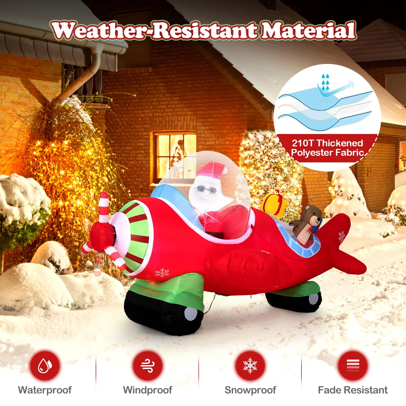 Goplus 7.2 Ft Animated Inflatable Santa on Plane Pre-lit Blow up Yard Decoration - Image 6