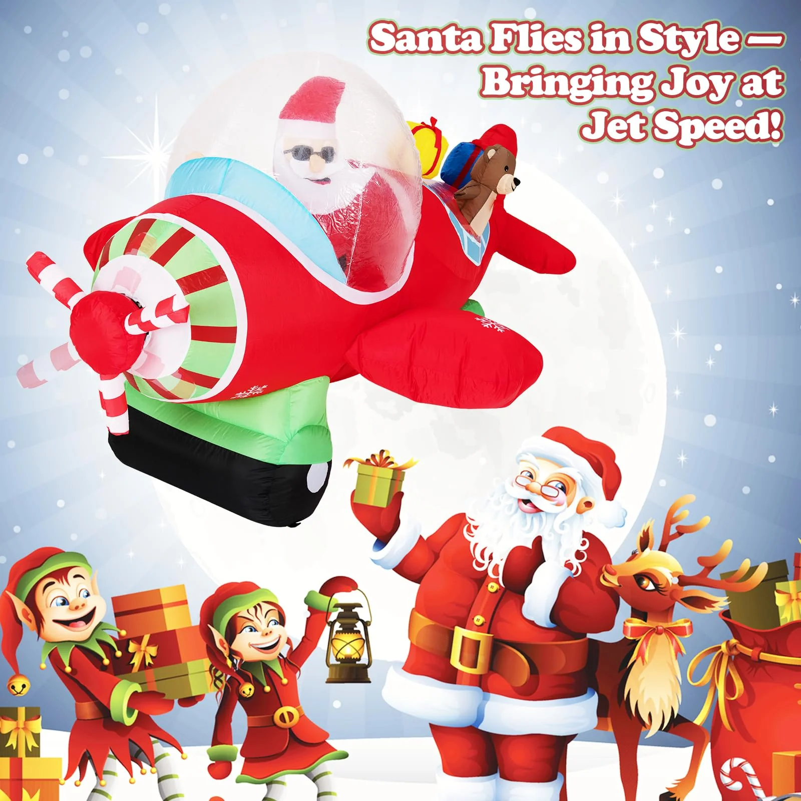 Goplus 7.2 Ft Animated Inflatable Santa on Plane Pre-lit Blow up Yard Decoration - Image 8