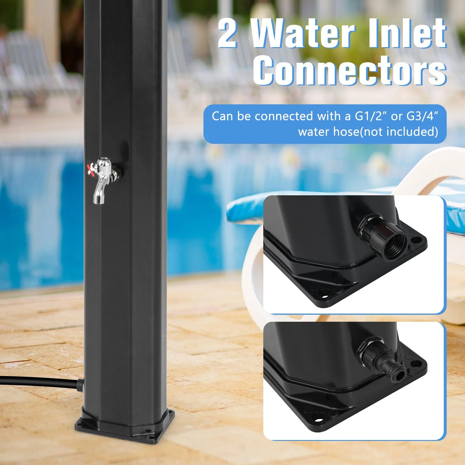 Goplus 7.2 FT Solar Heated Shower, Outdoor Shower with Dual Swivel Shower Heads & 2 Foot Showers - Image 5