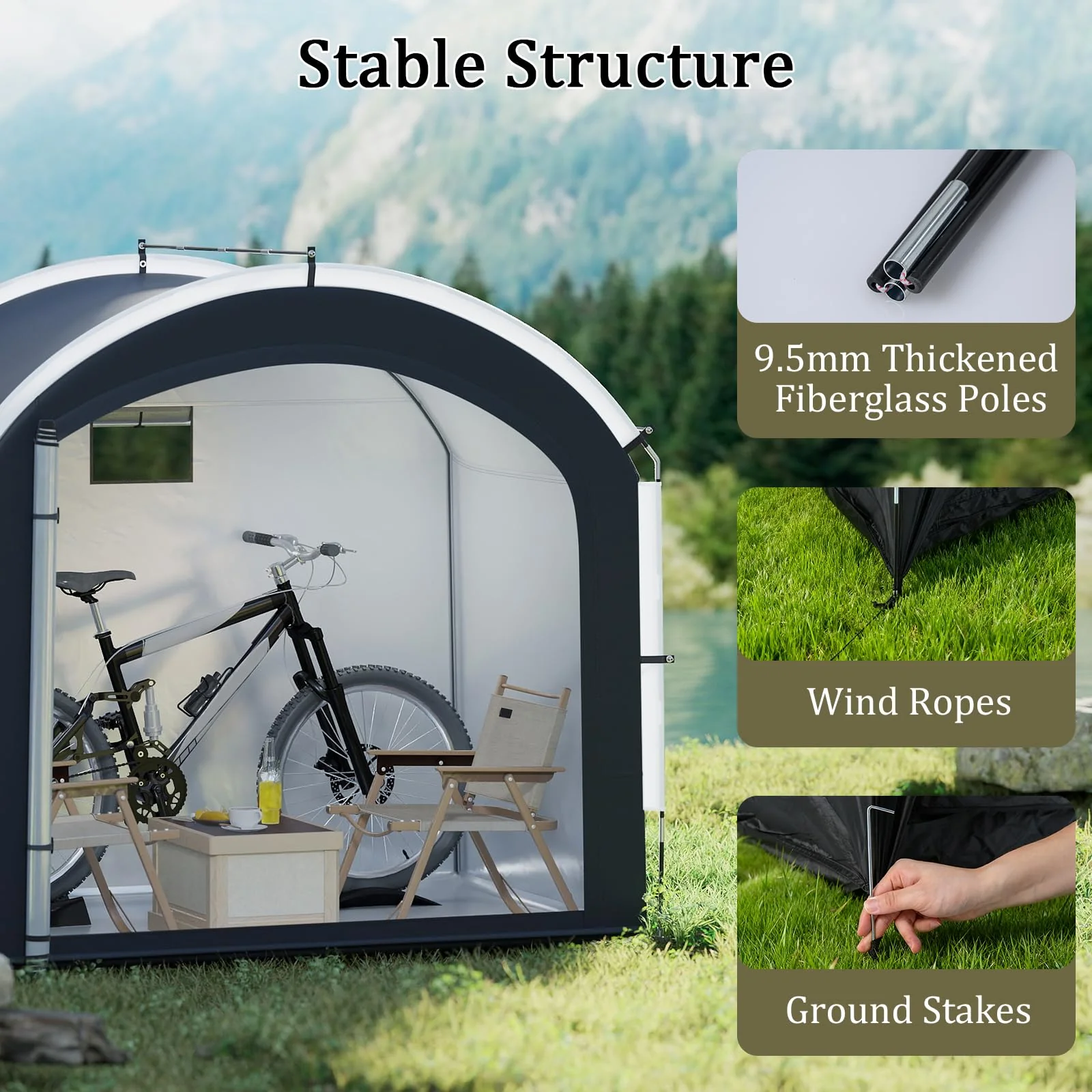 Goplus 7.2 x 4.9 FT Outdoor Bike Storage Sheds w/210D Oxford Fabric PU4000 Waterproof Cover - Image 4