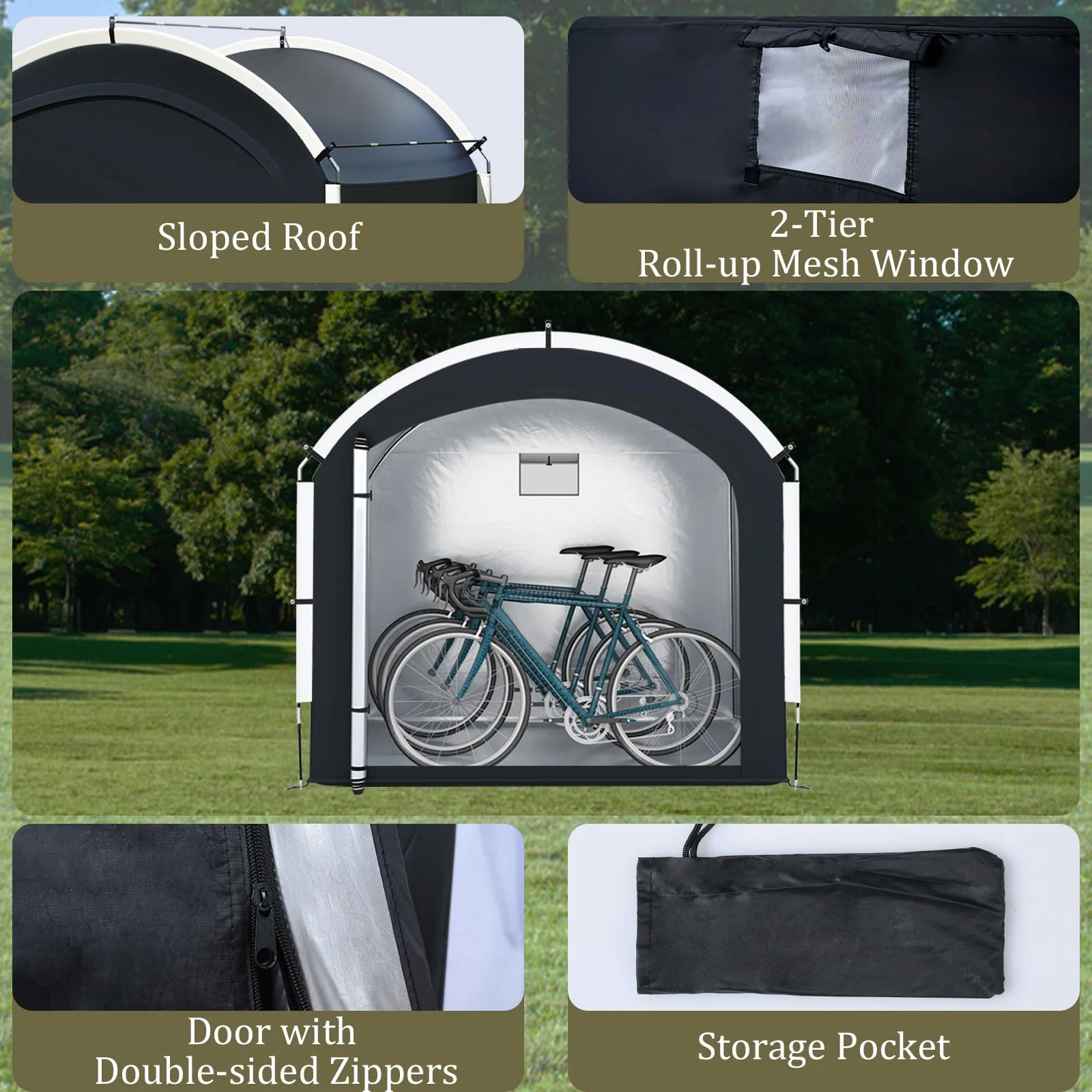 Goplus 7.2 x 4.9 FT Outdoor Bike Storage Sheds w/210D Oxford Fabric PU4000 Waterproof Cover - Image 5