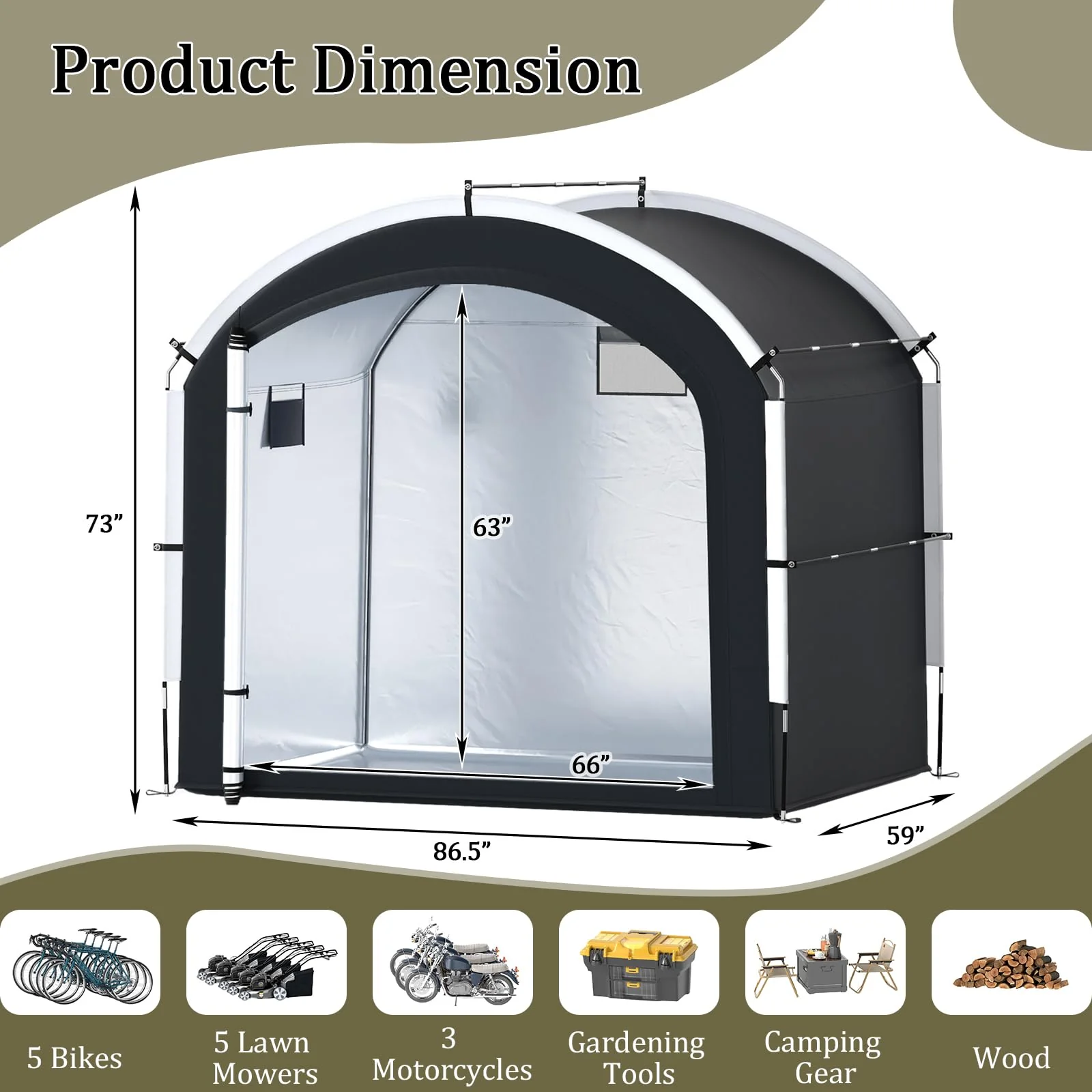 Goplus 7.2 x 4.9 FT Outdoor Bike Storage Sheds w/210D Oxford Fabric PU4000 Waterproof Cover - Image 6