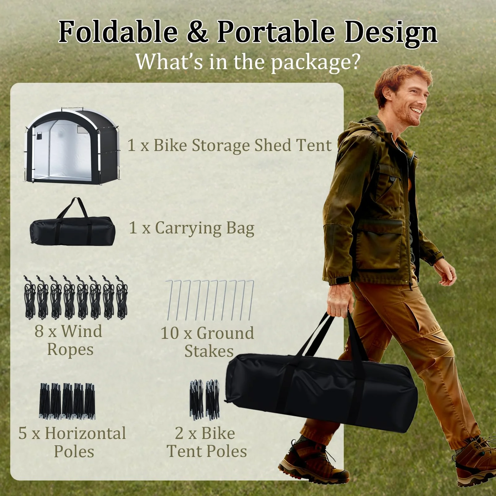 Goplus 7.2 x 4.9 FT Outdoor Bike Storage Sheds w/210D Oxford Fabric PU4000 Waterproof Cover - Image 7