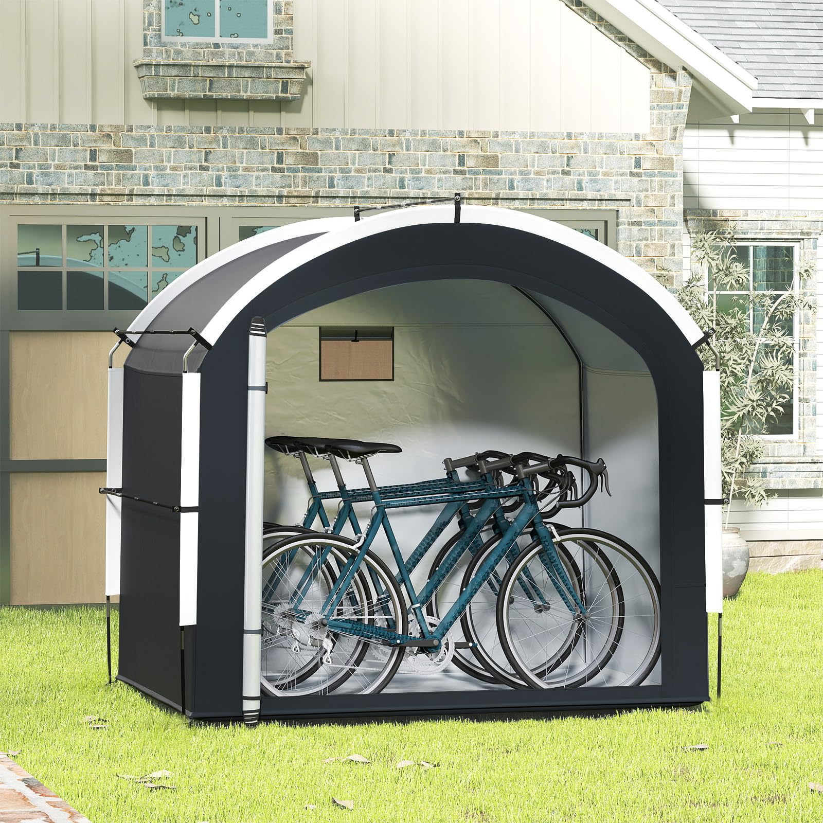 Goplus 7.2 x 4.9 FT Outdoor Bike Storage Sheds w/210D Oxford Fabric PU4000 Waterproof Cover - Image 8