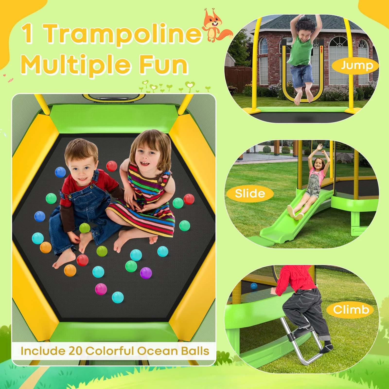 Goplus 7 FT Kids Trampoline with Slide, 87" ASTM Approved Recreational Trampoline - Image 2