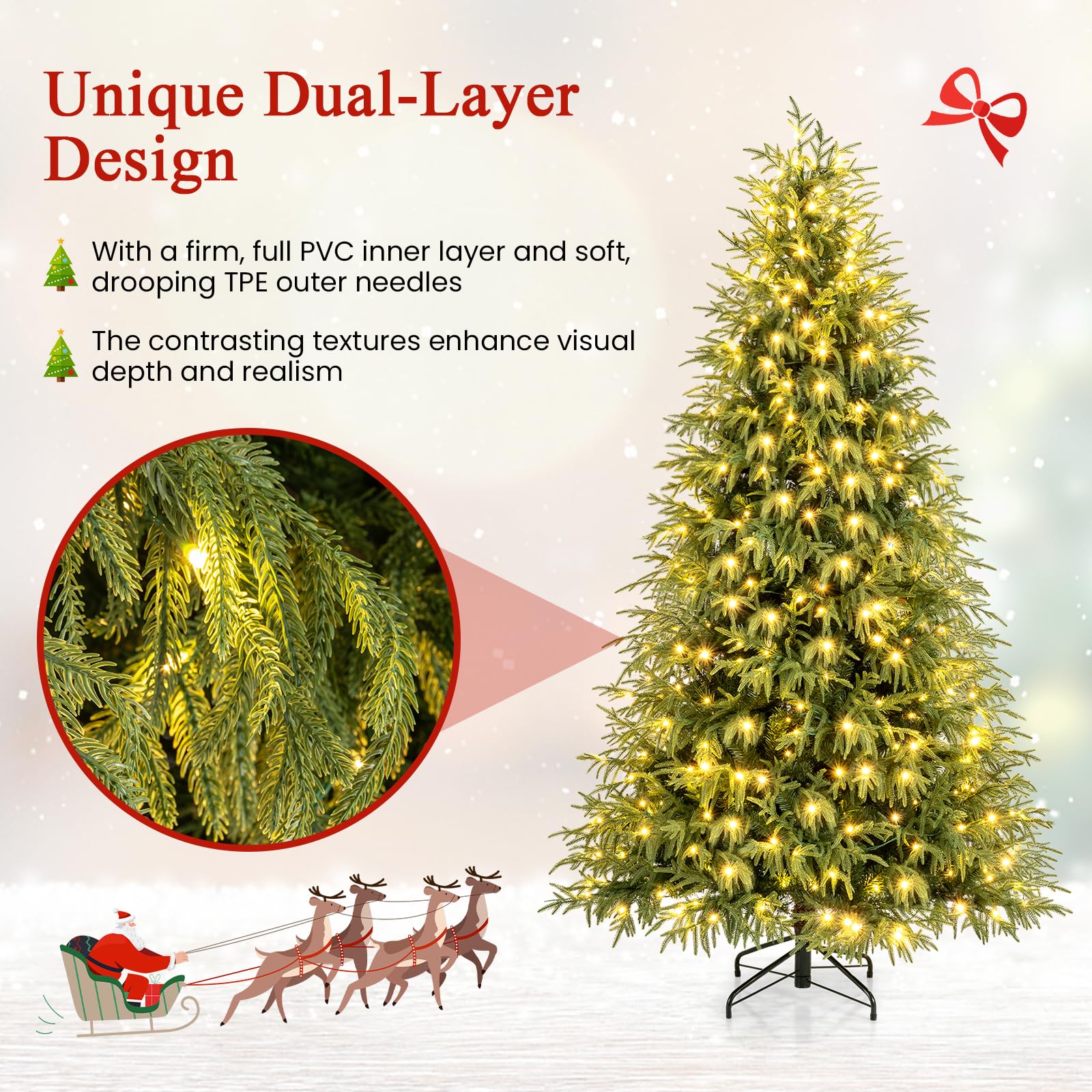 Goplus 7 FT Pre-Lit Artificial Christmas Tree, Hinged Faux Xmas Tree with 1217 Soft TPE & PVC Mixed Branch Tips - Image 4