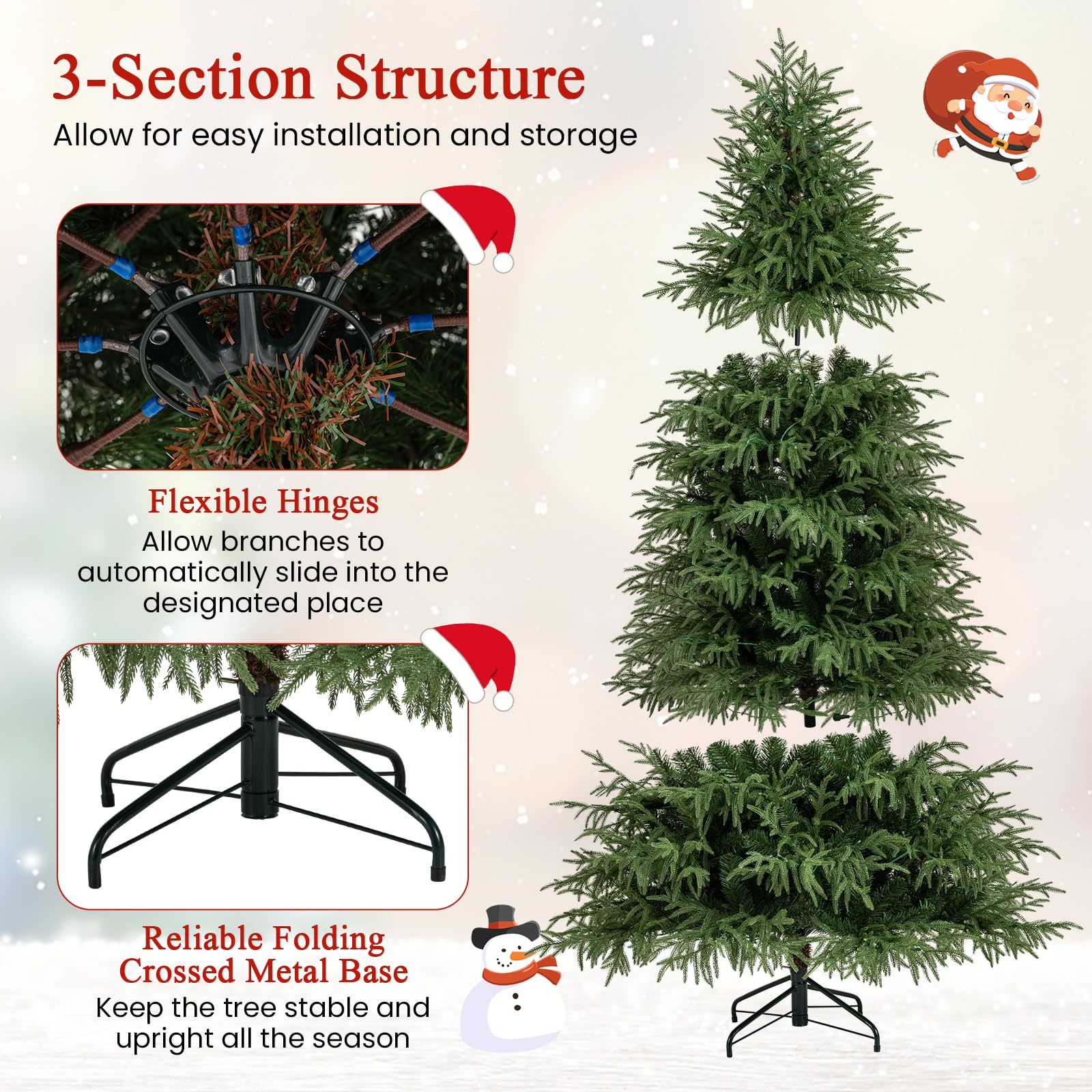 Goplus 7 FT Pre-Lit Artificial Christmas Tree, Hinged Faux Xmas Tree with 1217 Soft TPE & PVC Mixed Branch Tips - Image 6