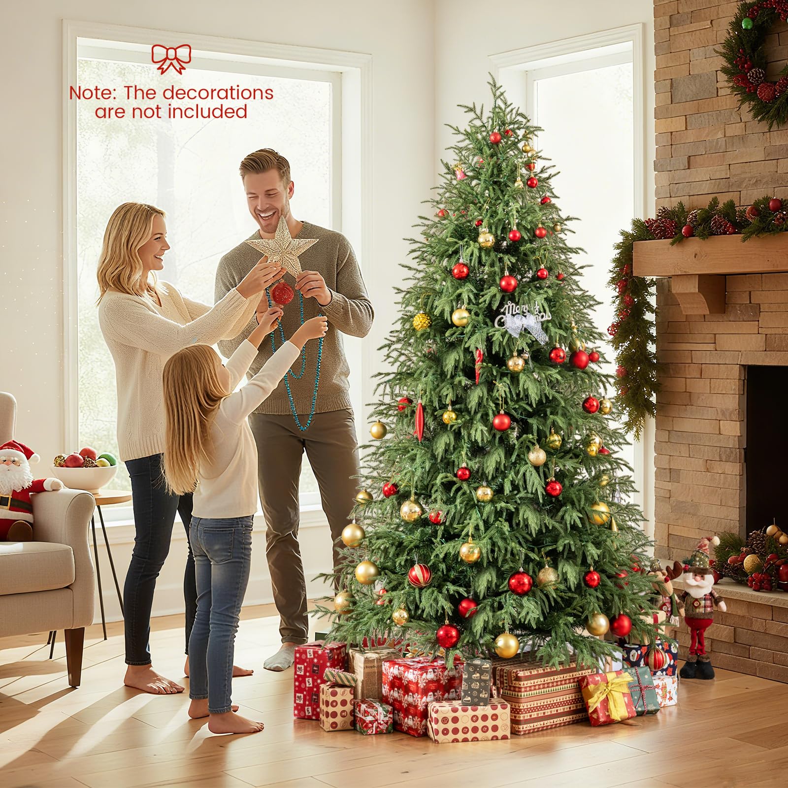 Goplus 7 FT Pre-Lit Artificial Christmas Tree, Hinged Faux Xmas Tree with 1217 Soft TPE & PVC Mixed Branch Tips - Image 8
