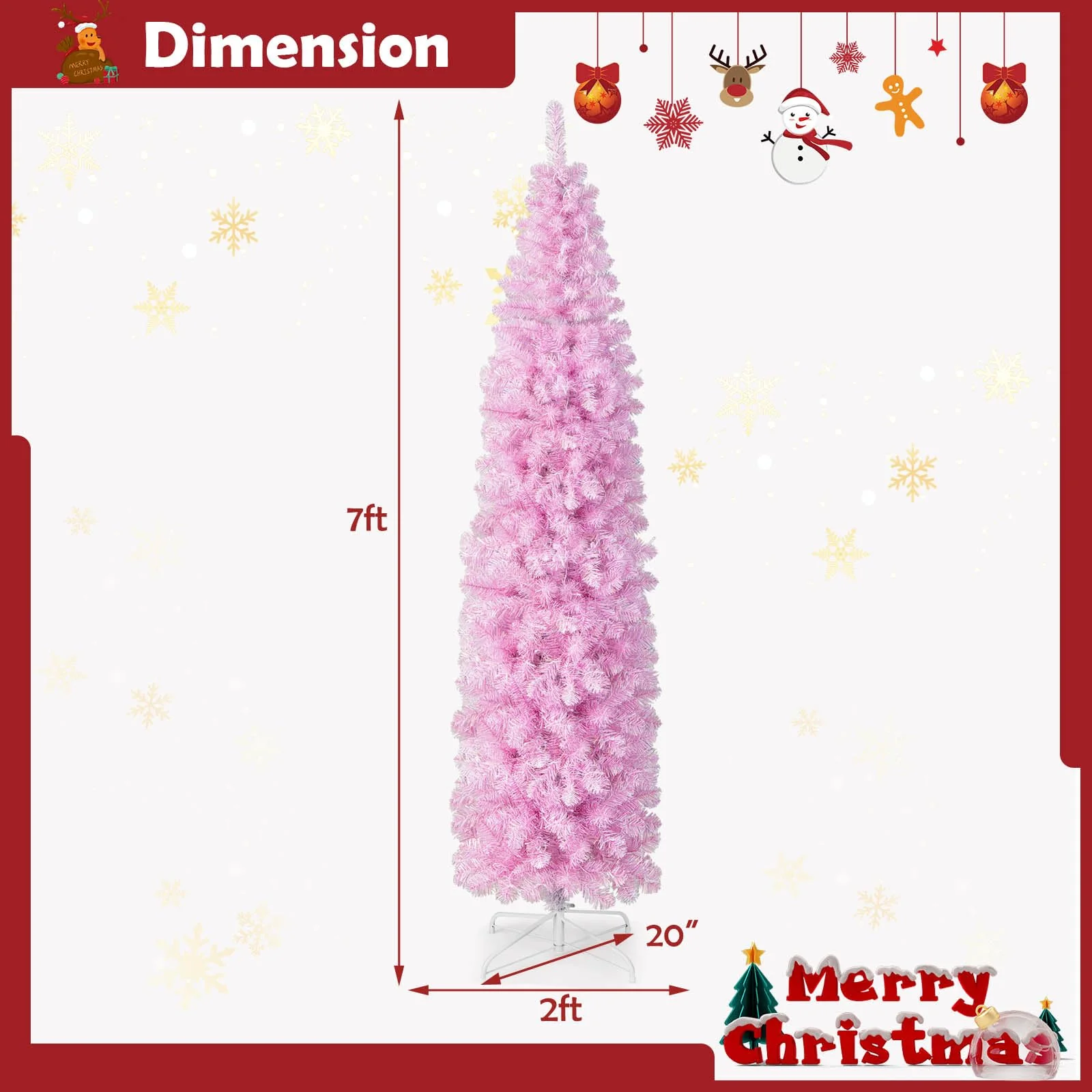 Goplus 7 FT Pre-Lit Pencil Christmas Tree with 670 Branch Tips & 350 Cold White LED Lights - Image 6